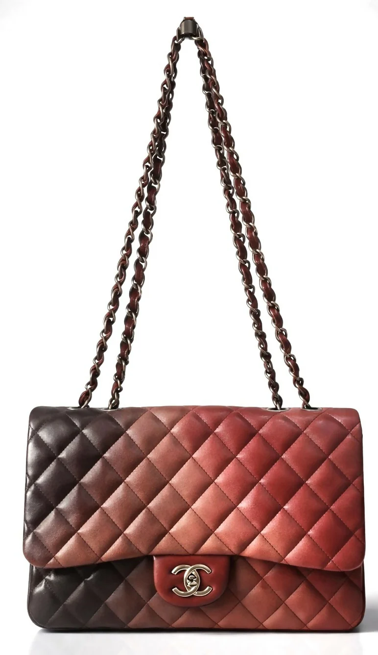 Chanel Jumbo Classic Ombre Pink Burgundy Quilted Lambskin Single Flap Bag