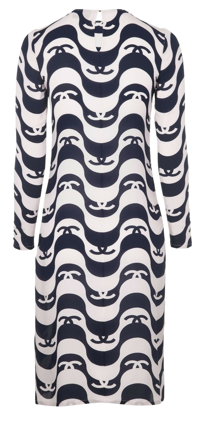 Epic Chanel 21P Ivory  Black CC Wave Silk Midi Dress FR 42
