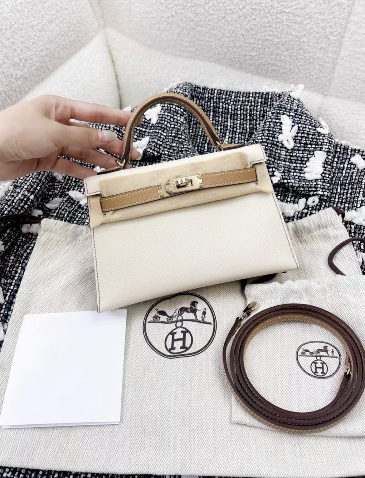 Hermès HERMES Epsom Horseshoe Mini Kelly Sellier 20 Craie Etain - 20 Mini Bag - Secondhand luxury from Top Quality Luxury Designers Bag