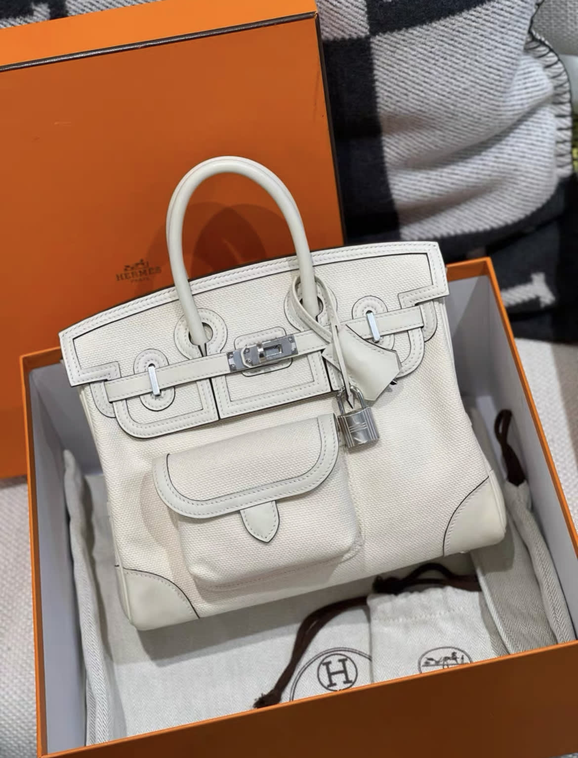 Hermès Hermes birkin 25 cream white cargo U stamp - 25 Tote Bag - Secondhand luxury from Top Quality Luxury Designers Bag