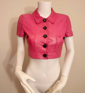 Chanel Vintage 1995 Barbie Pink Leather Cropped Jacket