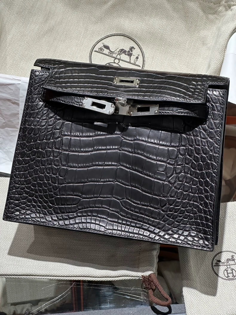 Hermes Kelly Danse black matte crocodile palladium hardware