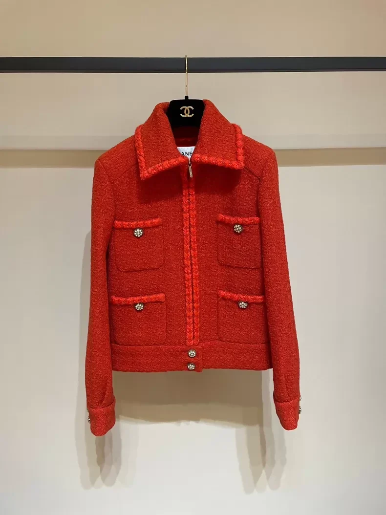 Chanel coco neige red tweed jacket