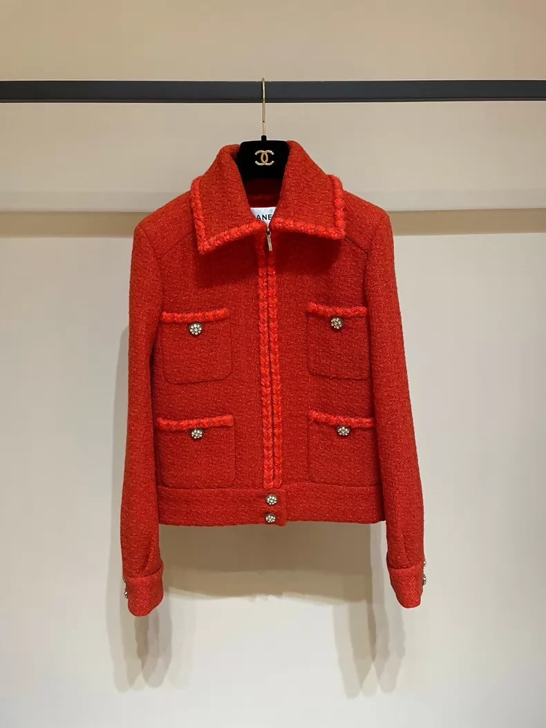 Chanel coco neige red tweed jacket