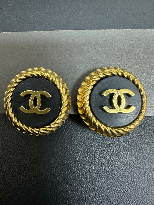 Chanel Vintage 95 Gold Plated  Resin Buckle CC Clip-on Earrings