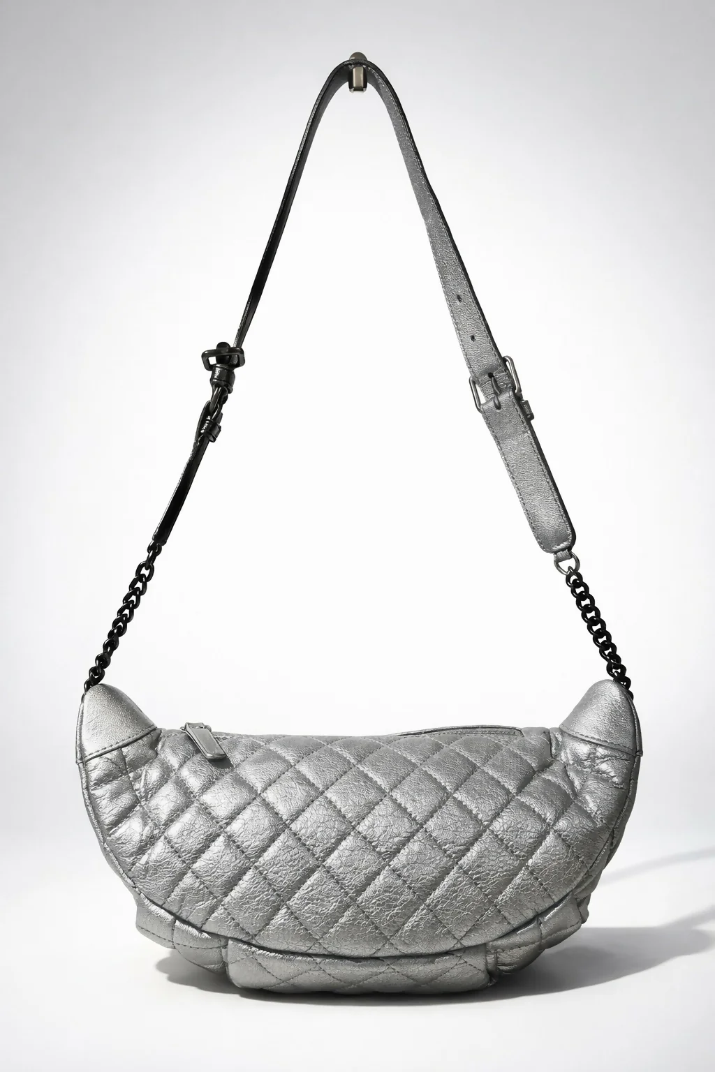 Chanel Quilted Metallic Silver Goatskin Banana Classic Waist Bag Fanny Pack