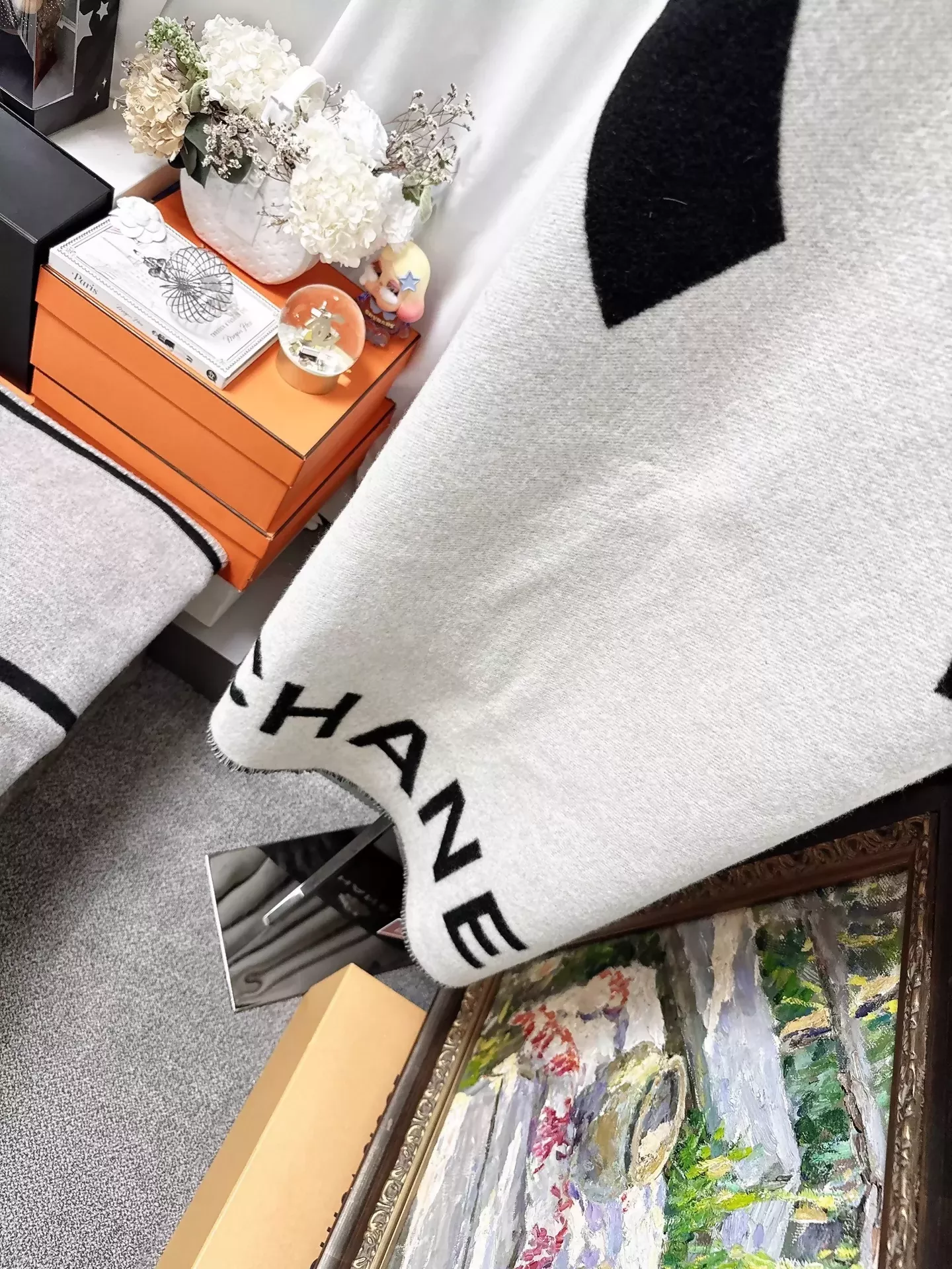 Chanel 21k  Cashmere Black and White  Large Logo Double C Blanket Shawl