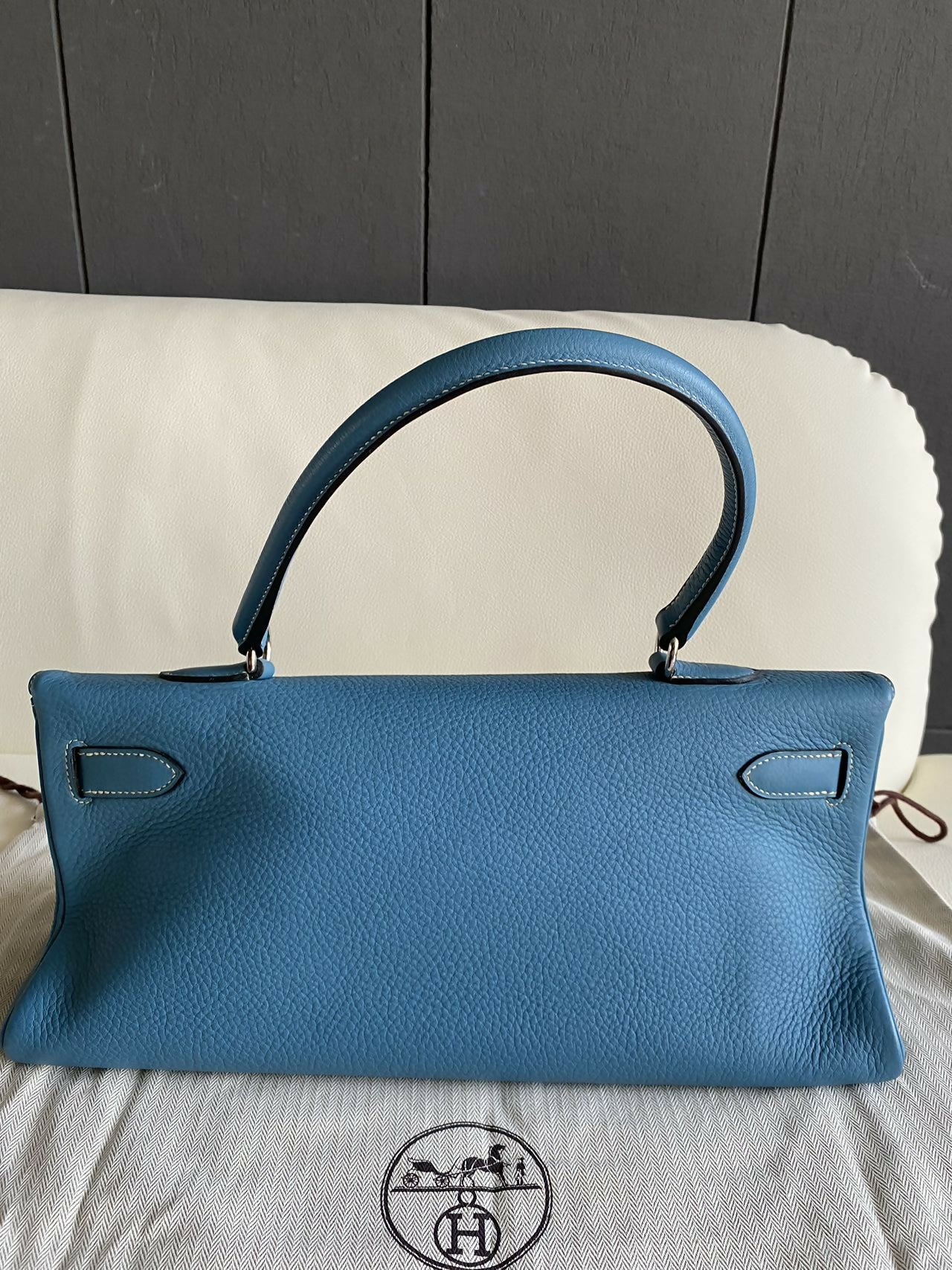 Hermes Vintage Kelly shoulder fringe in denim blue