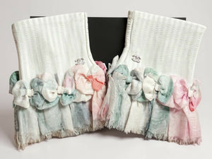 Rare Chanel 13C Paris-Versailles Mint Green Leather Silk Bows CC Fingerless Gloves Size 7.5