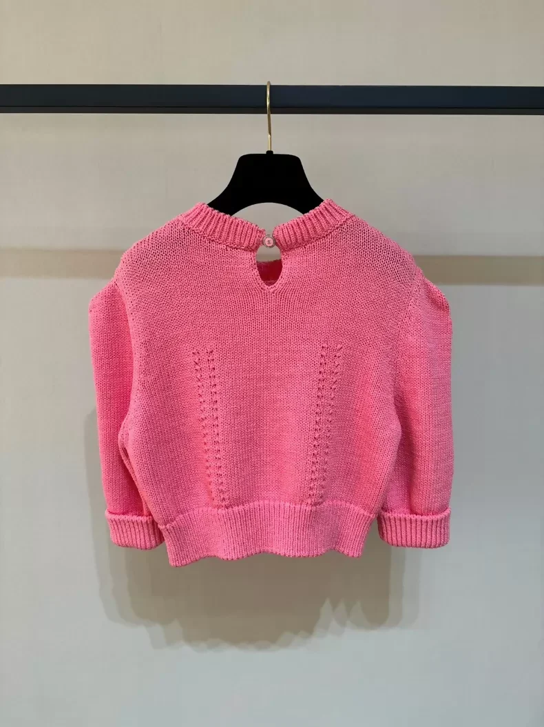 Chanel coral pink knit short-sleeved top