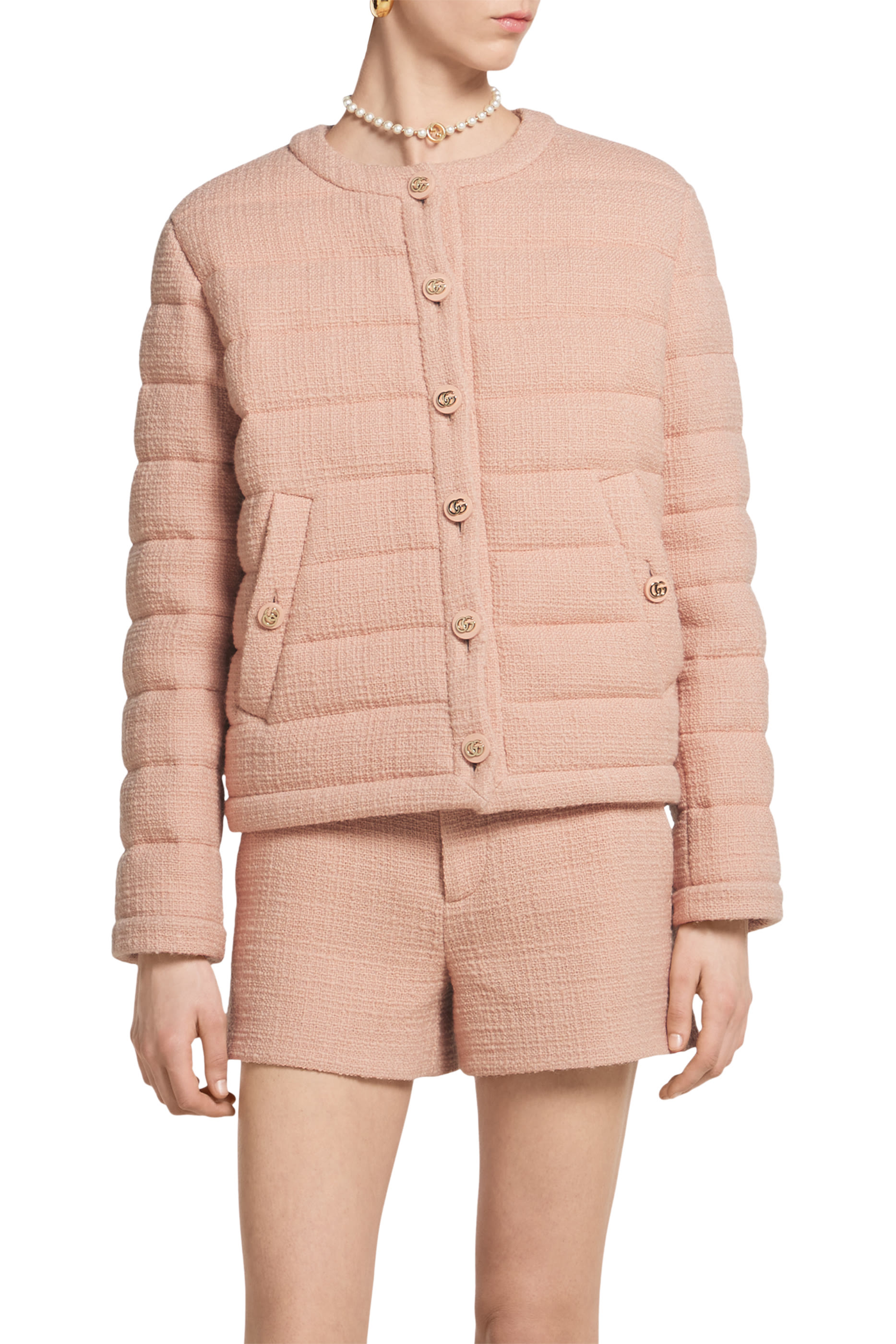 Textured Wool Tweed Padded Jacket