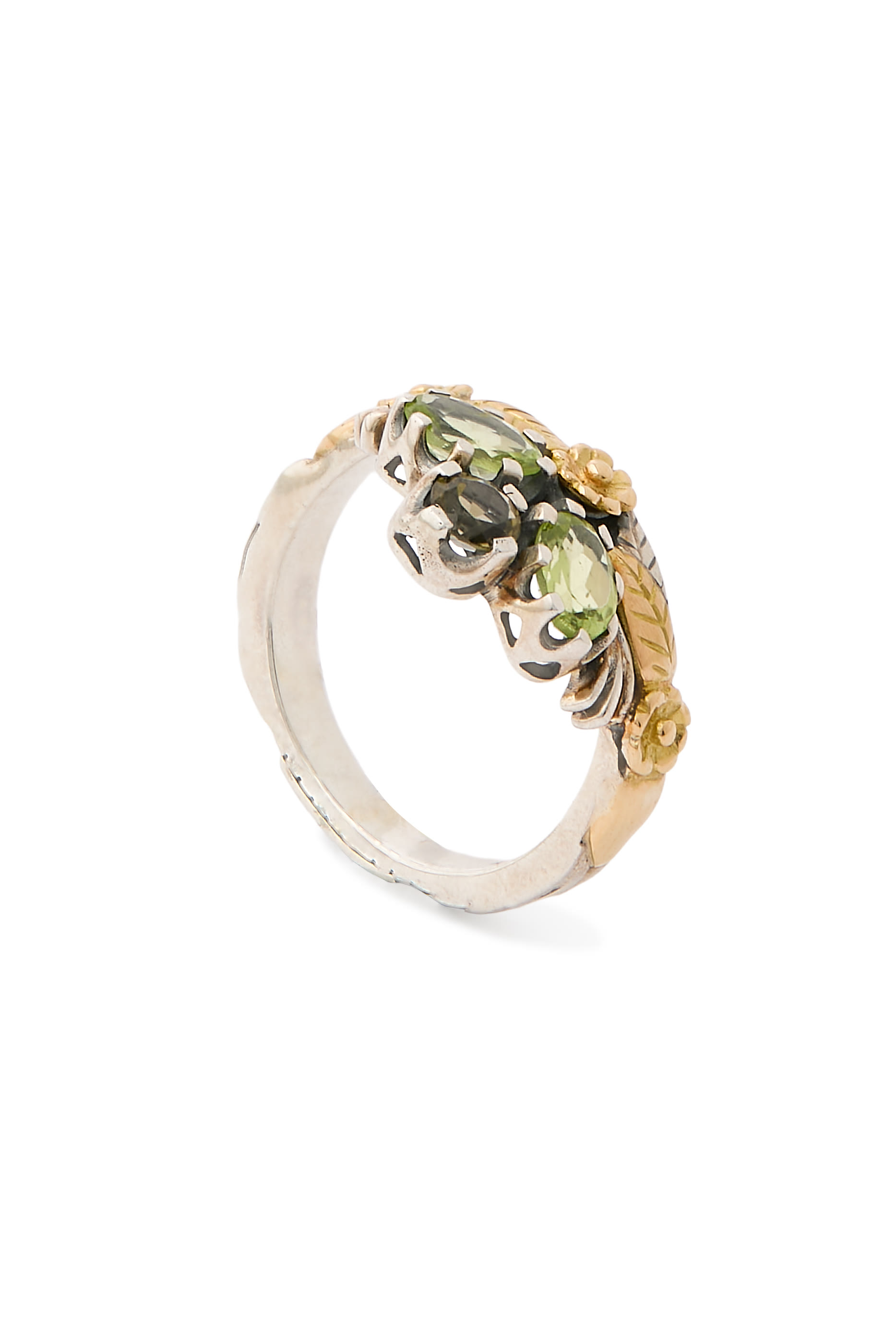 Stone Floral Ring, 18K Yellow Gold, Sterling Silver & Tourmaline