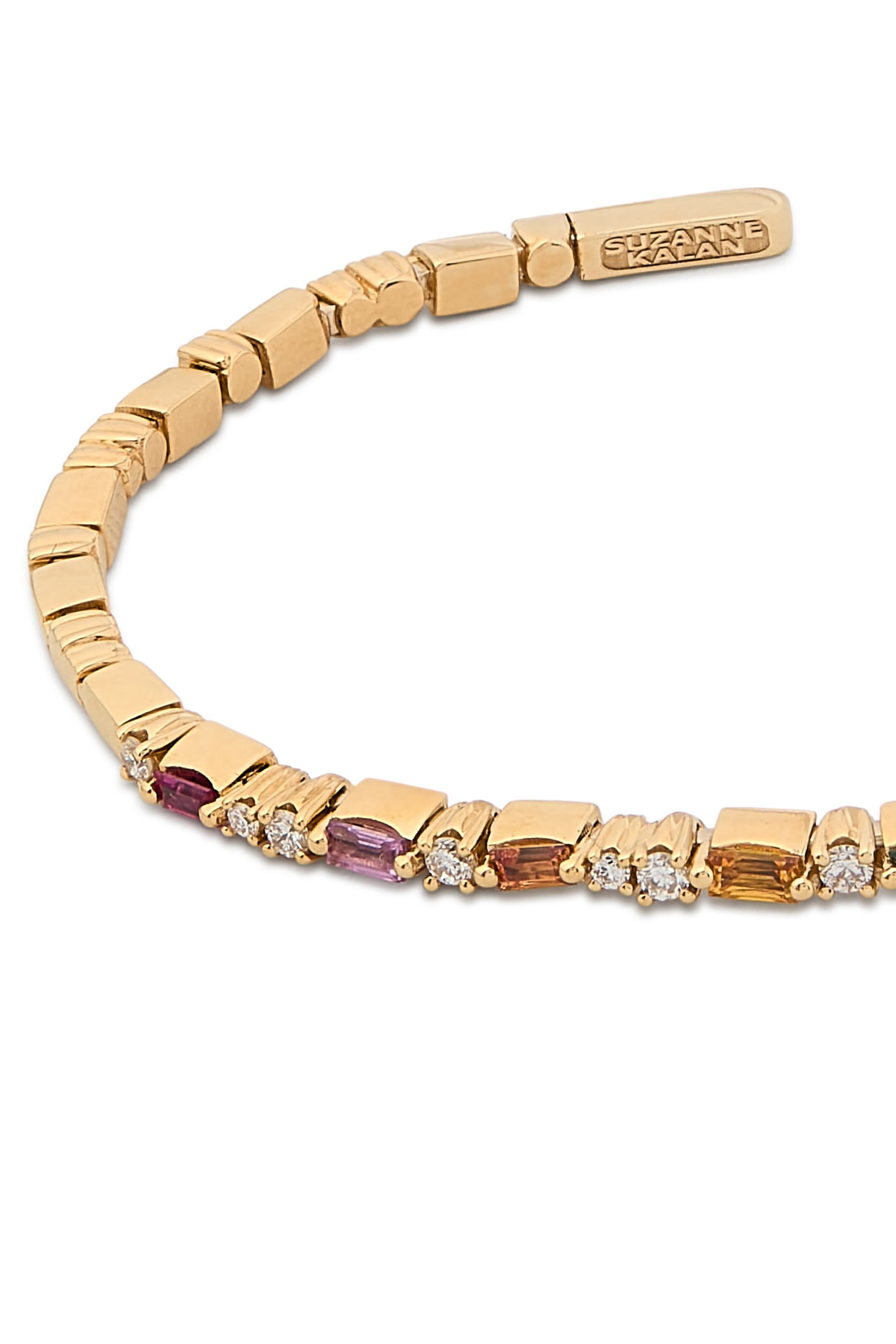 Thin Mix Rainbow Sapphire Bangle,  18K Yellow Gold & Diamonds 