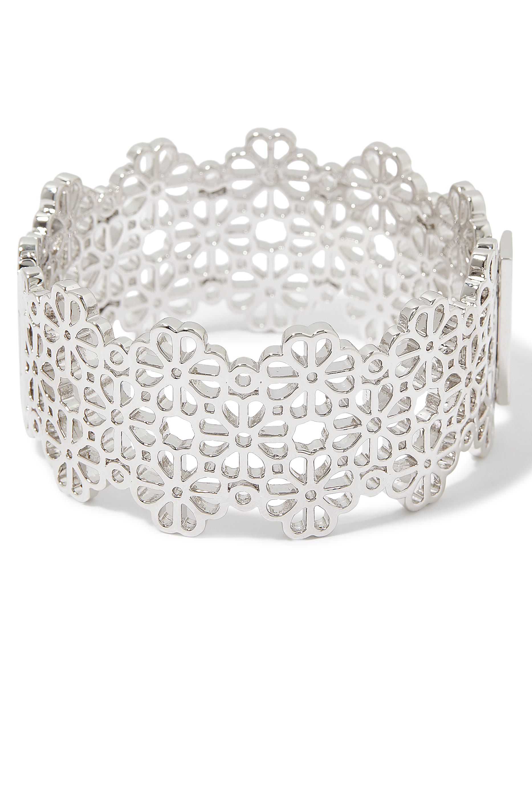 Spade Flower Lace Statement Bangle, Plated Metal, Steel & Cubic Zirconia