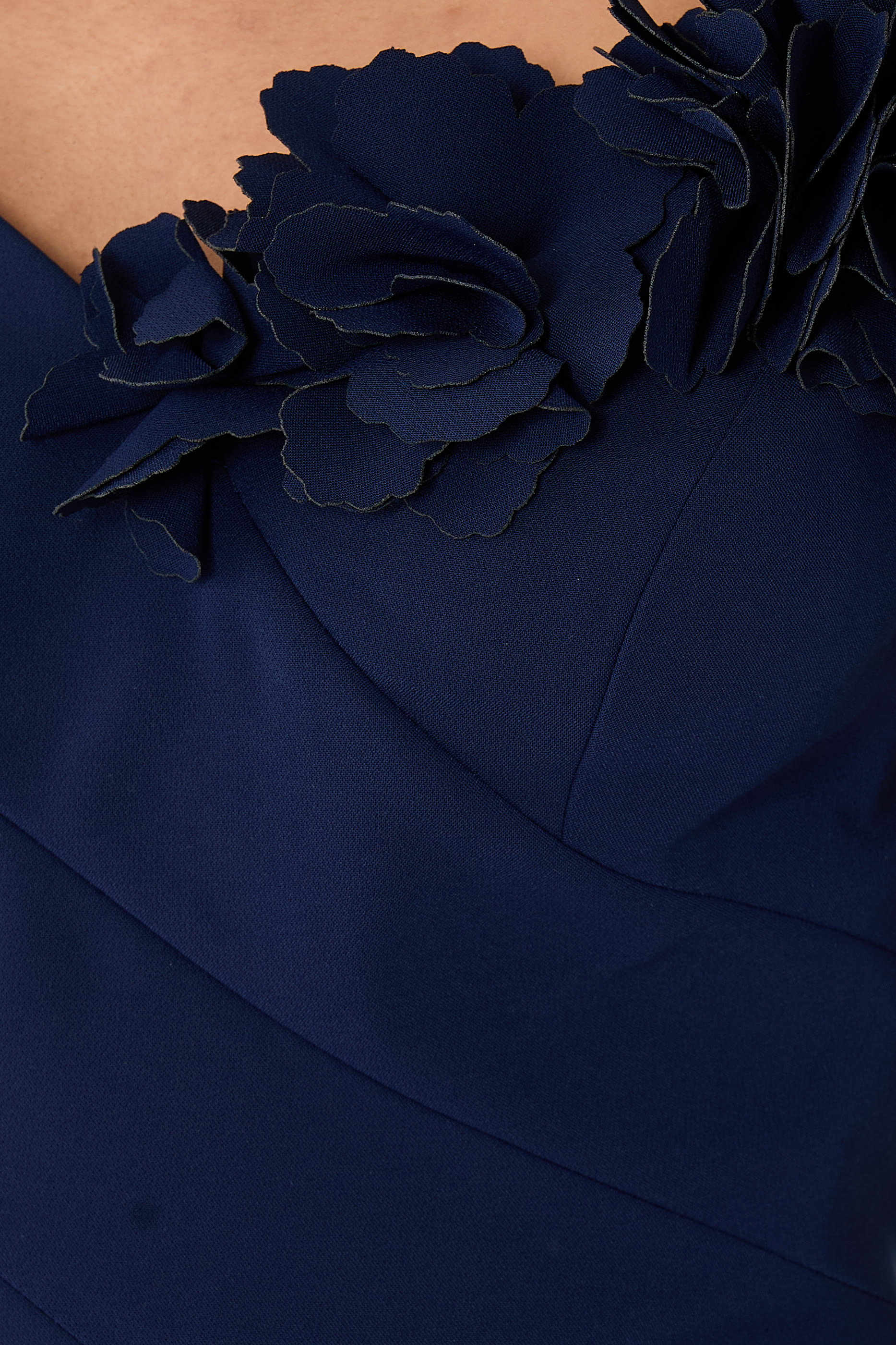 Stretch Crepe 3D Flower Asymmetrical Gown