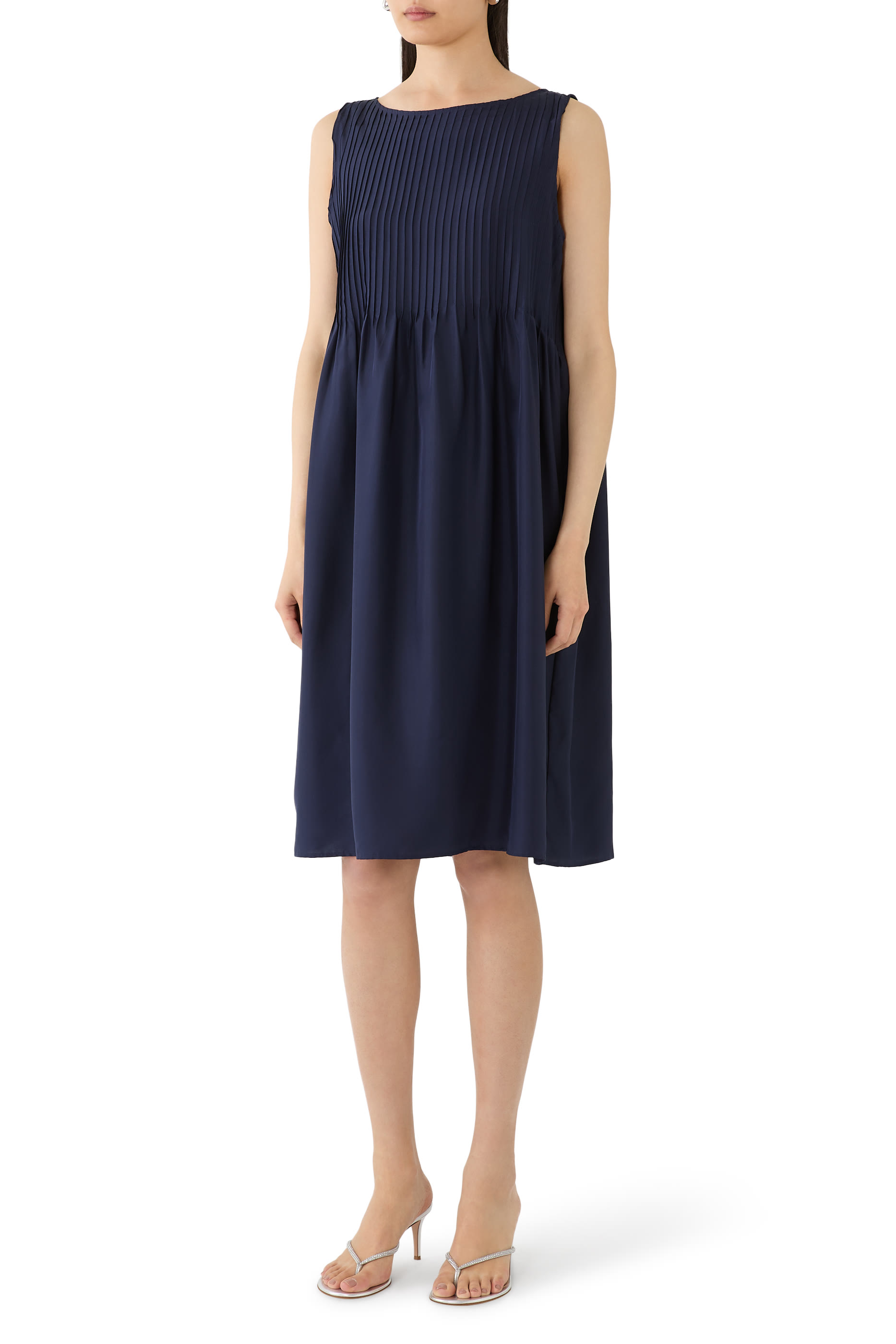 Pleated Bateau Neck Dress