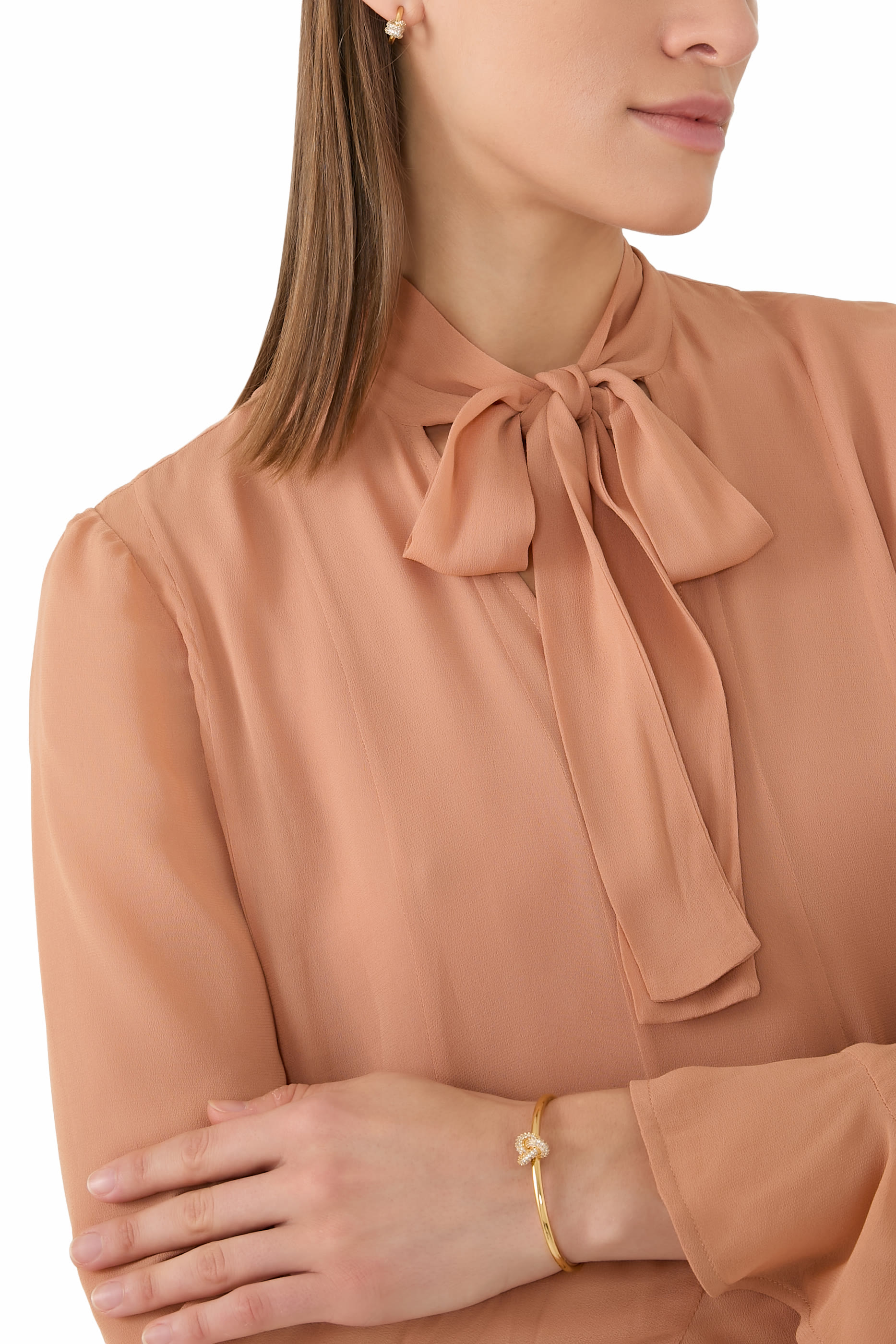 Ropes and Knots Pave Huggies, Plated Metal & Cubic Zirconia, Titanium Posts