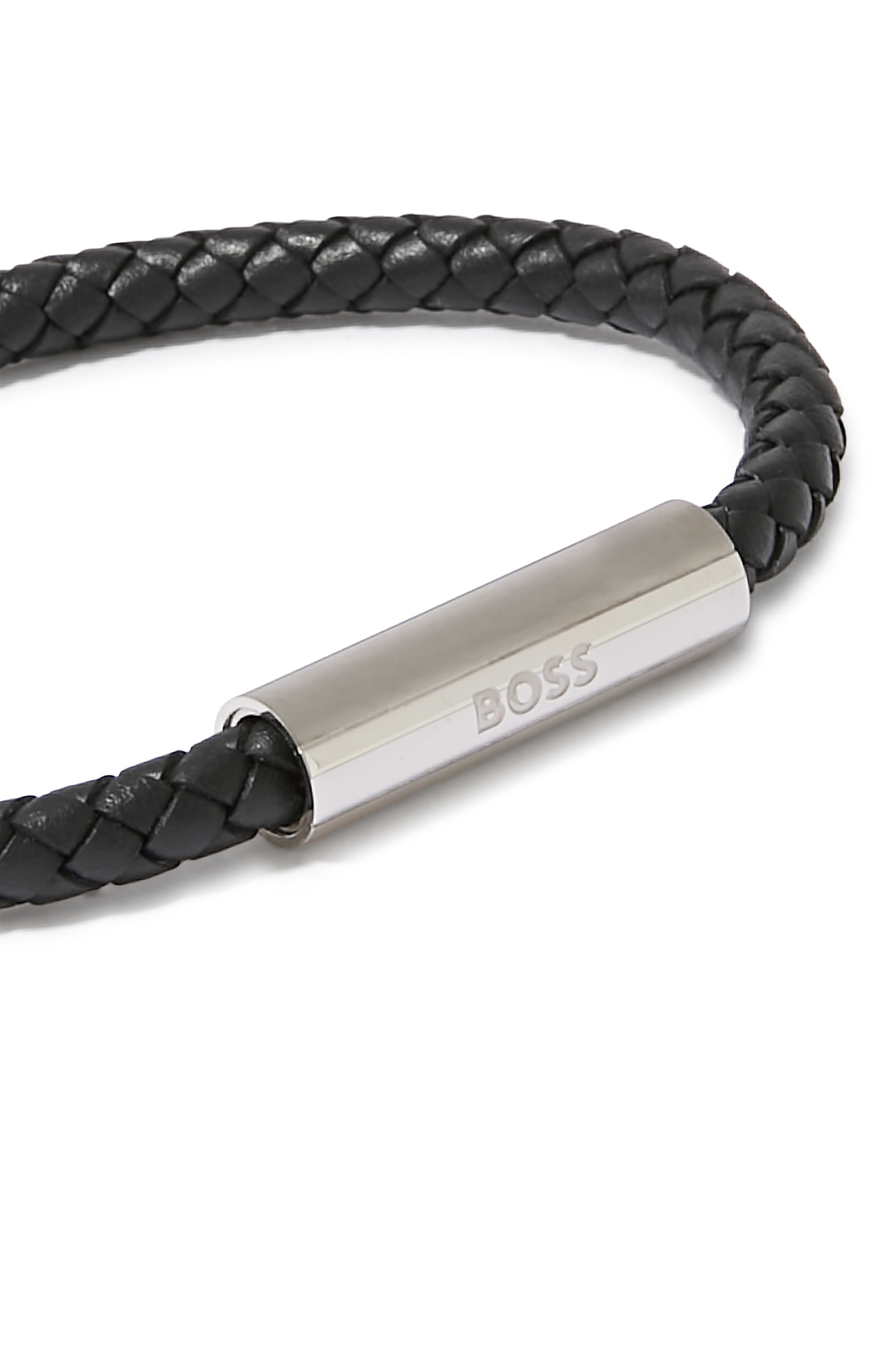 Gents Leather and Stainless Steel Braided Bracelet