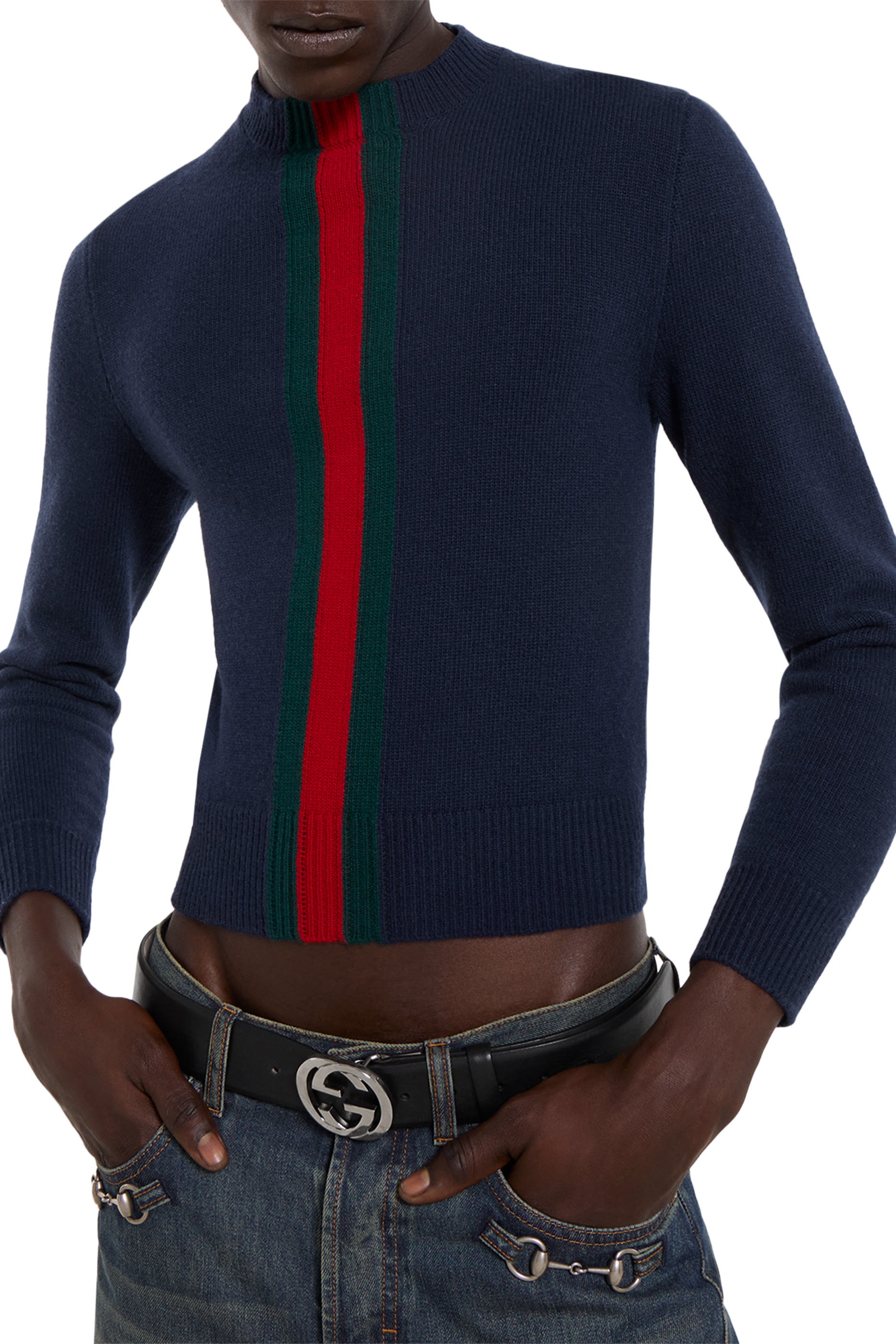 Web Intarsia Fine Knit Wool Sweater