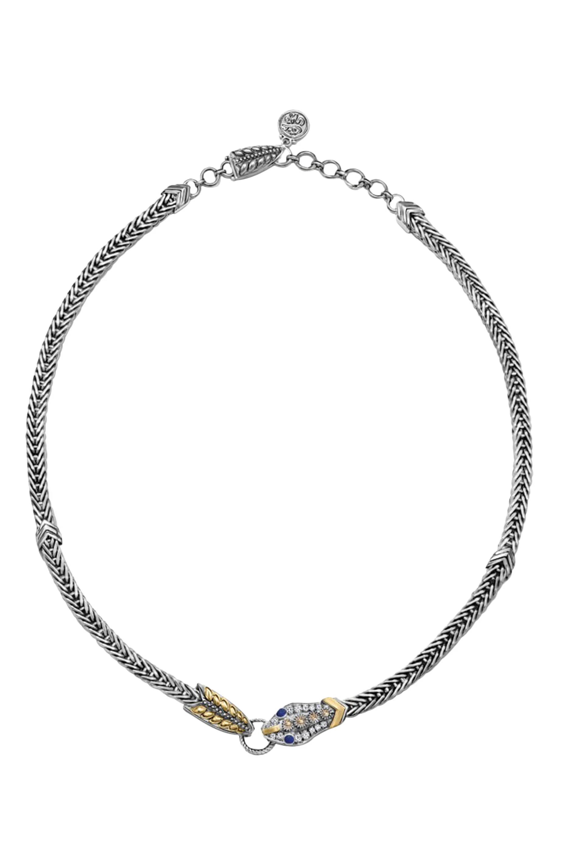 Snake Lock Necklace, 18K Yellow Gold with Sterling Silver, Lapis Lazuli & Diamonds
