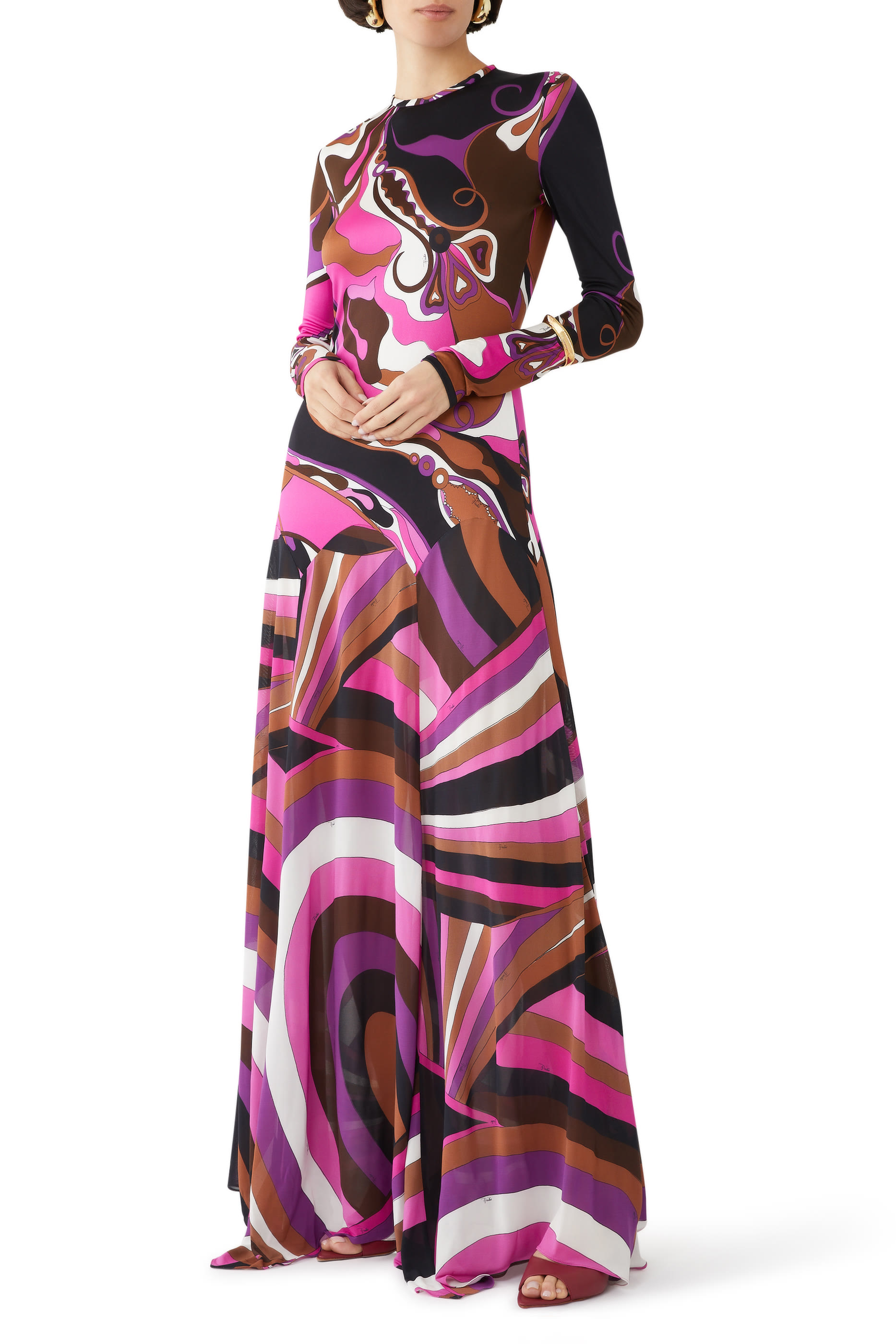  Orchidee and Iride-Print Long Dress