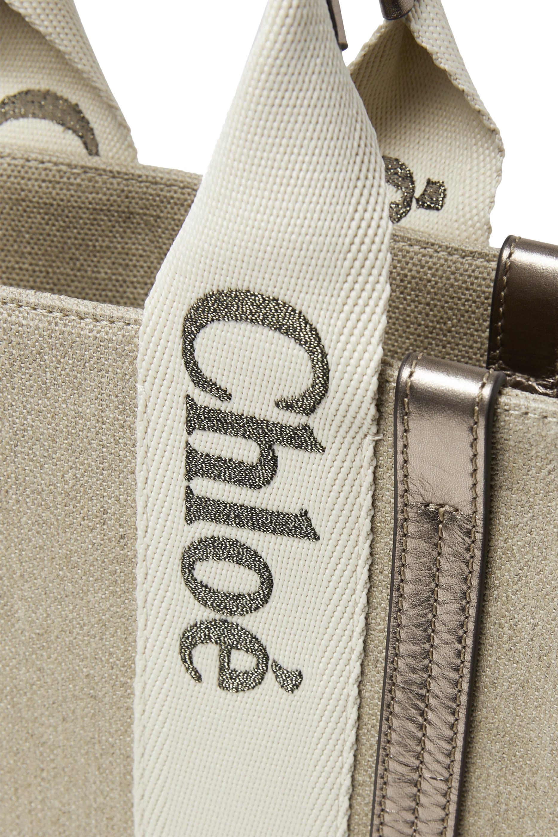 Small Woody Tote Bag in Linen and Leather