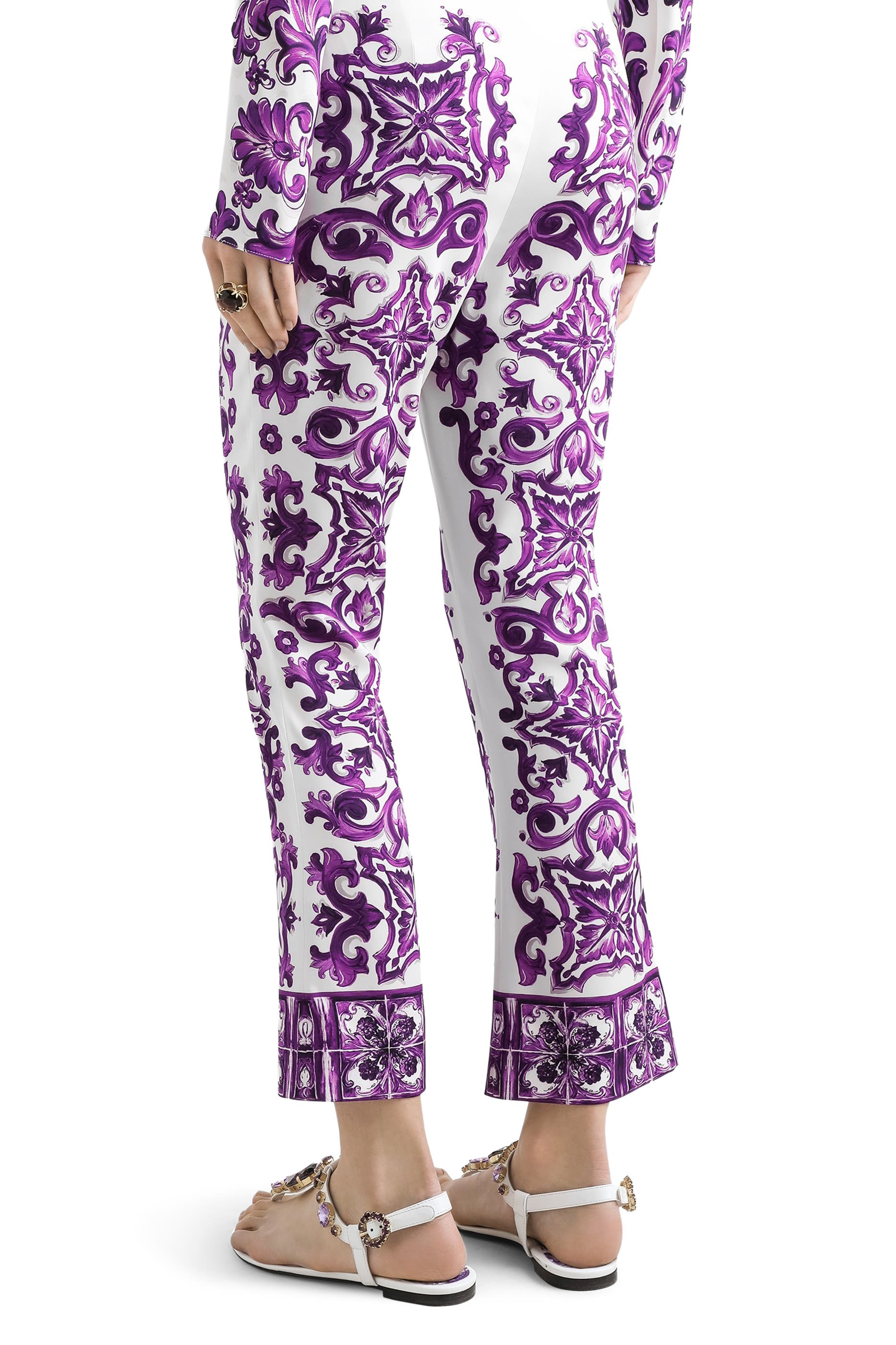 Majolica-Print Silk Trousers