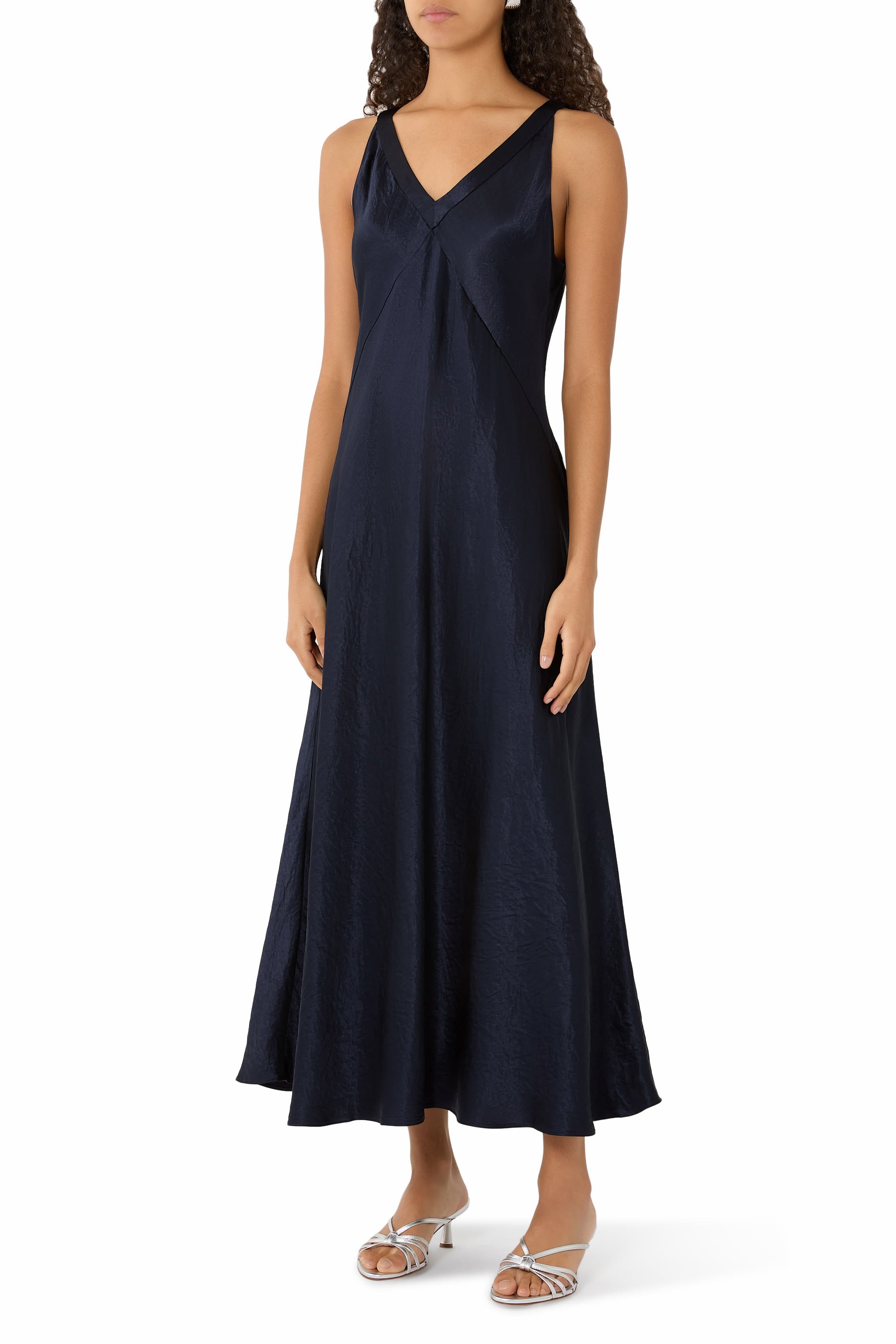 Textured Satin V-Neck Dress