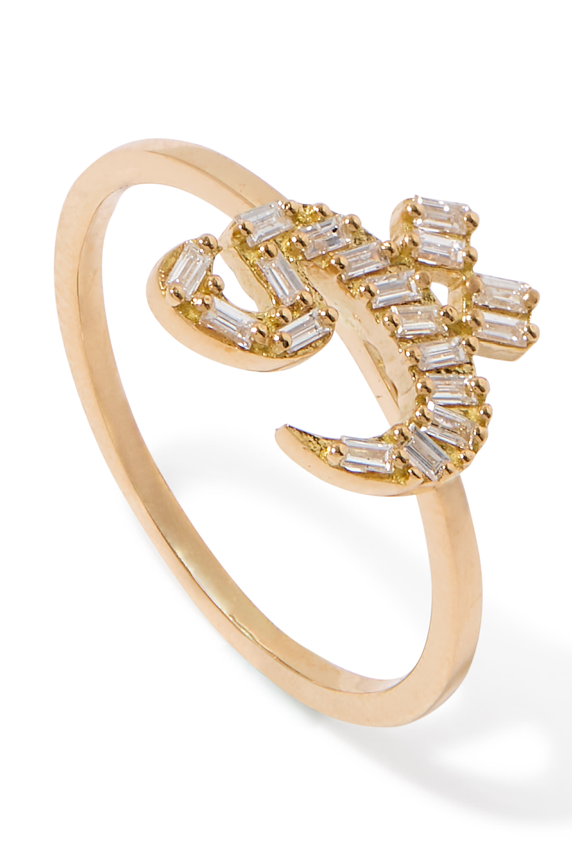 Oula XS Arabic Letter Yaa Ring, 18K Yellow Gold & Diamonds