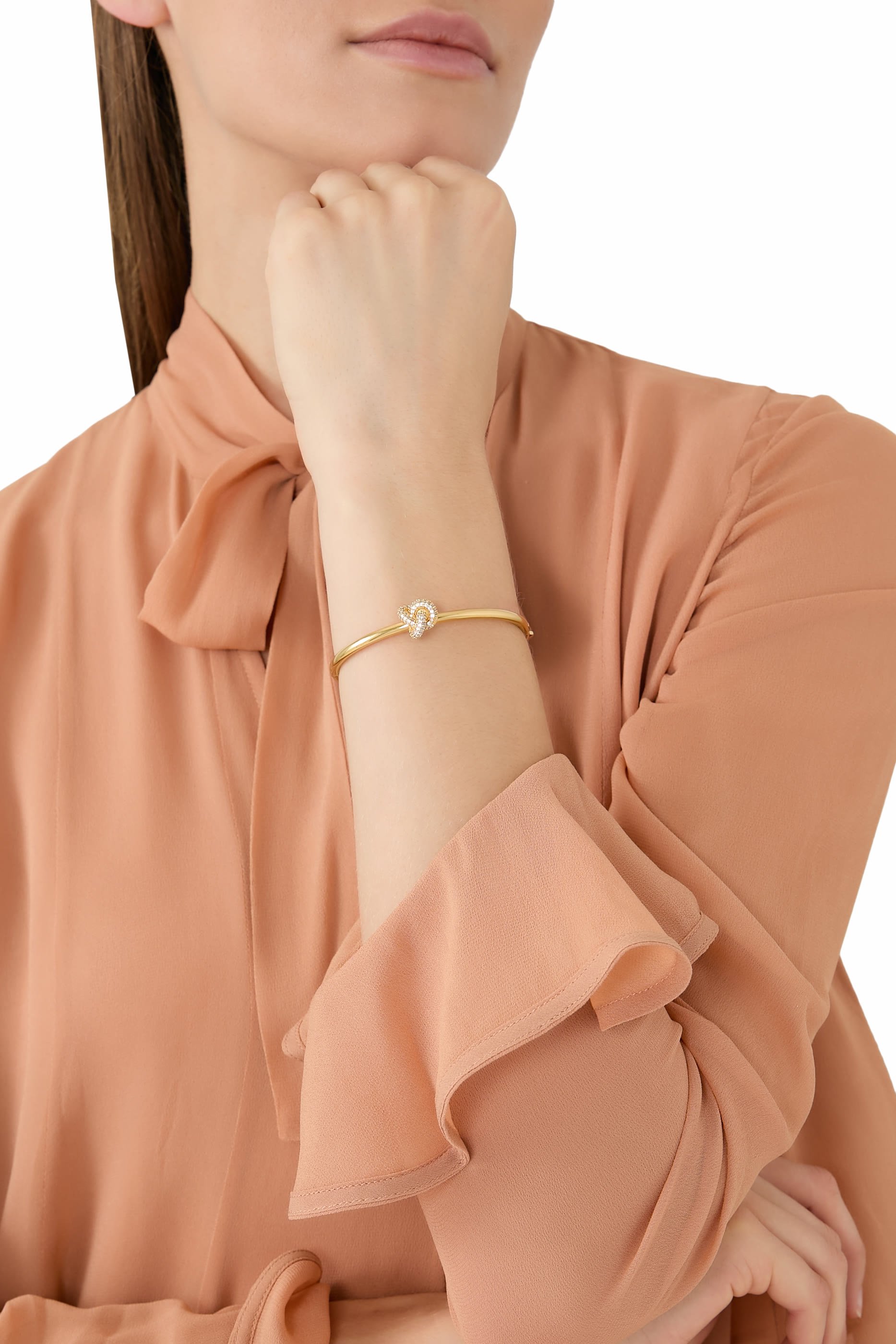 Double Knot Pave Hinged Bangle, Plated Metal, Stainless Steel & Cubic Zirconia