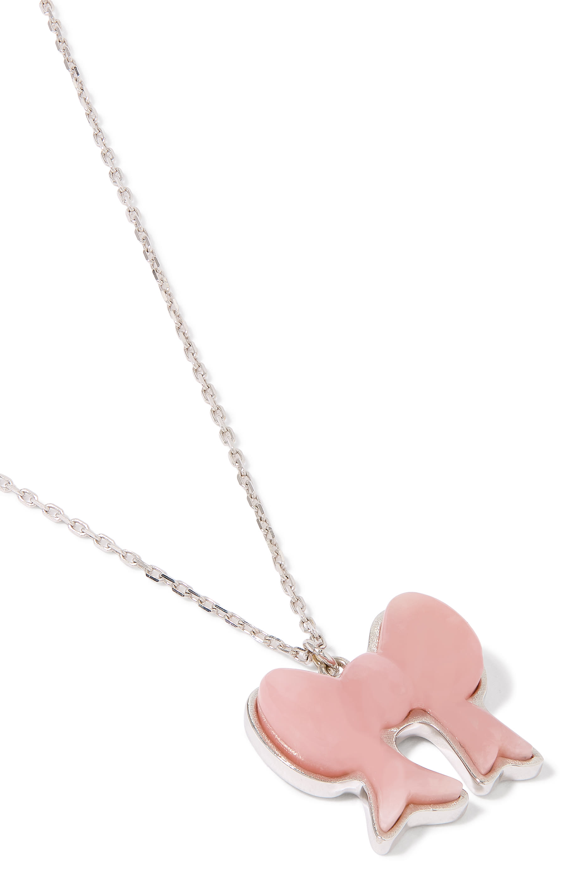 Bow Charm, 18K White Gold & Pink Opal