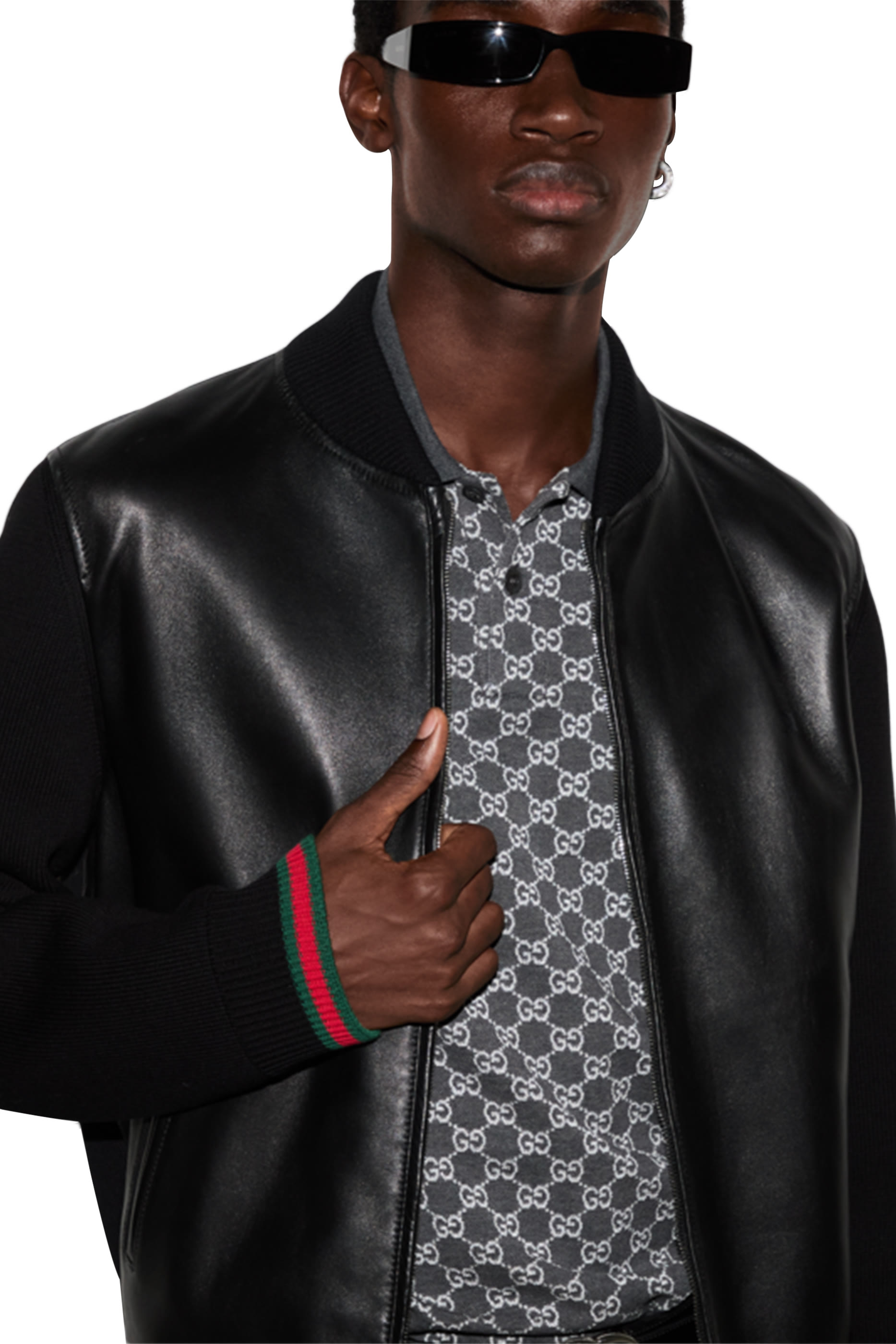  Nappa Leather and Knit Bomber Jacket