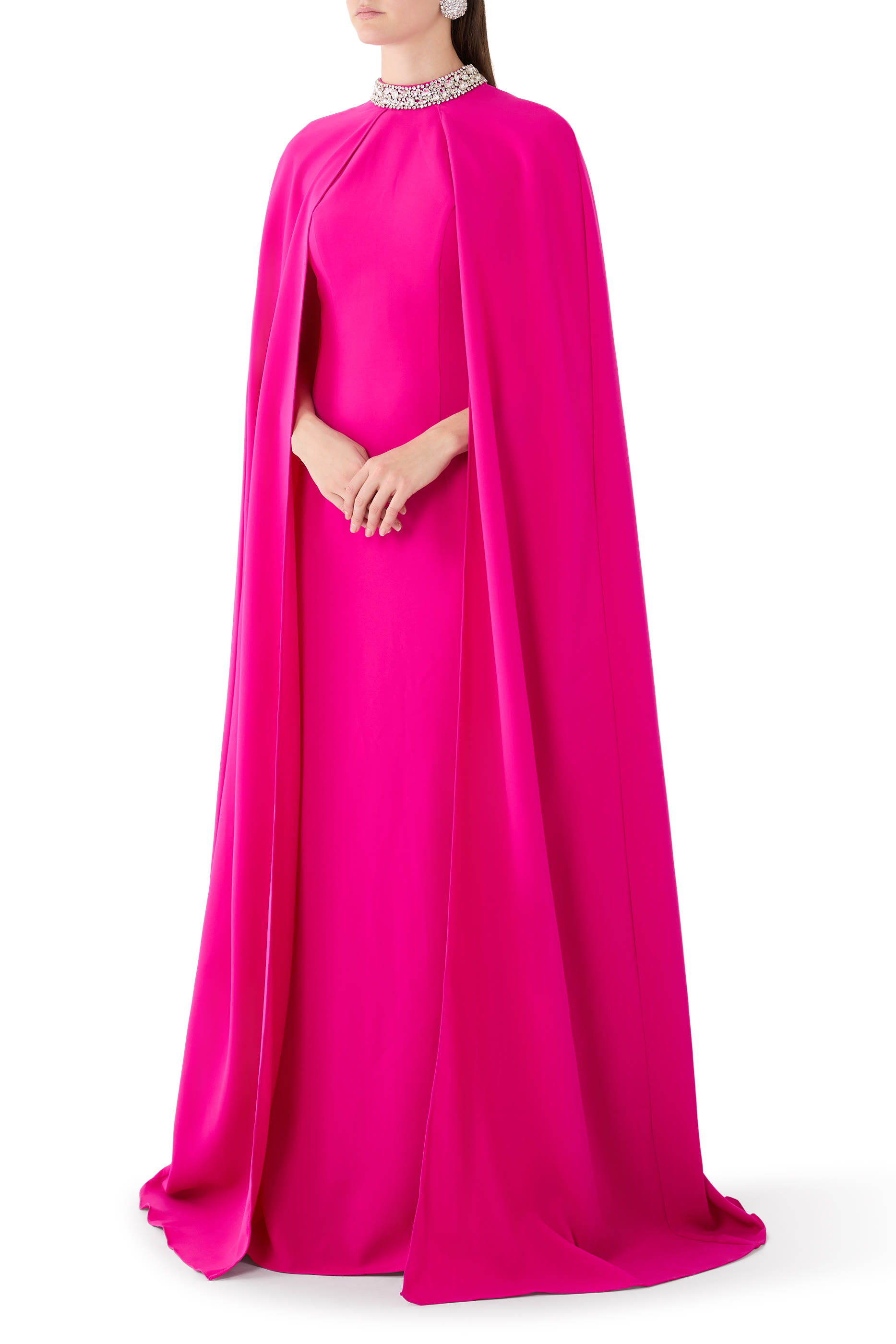Embellished Collar High-Neck Cape Gown