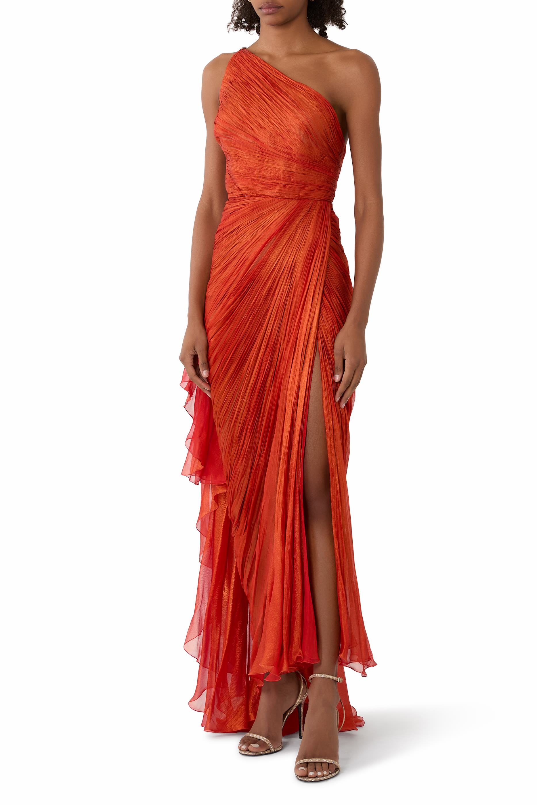 One-Shoulder Pleated Evening Dress