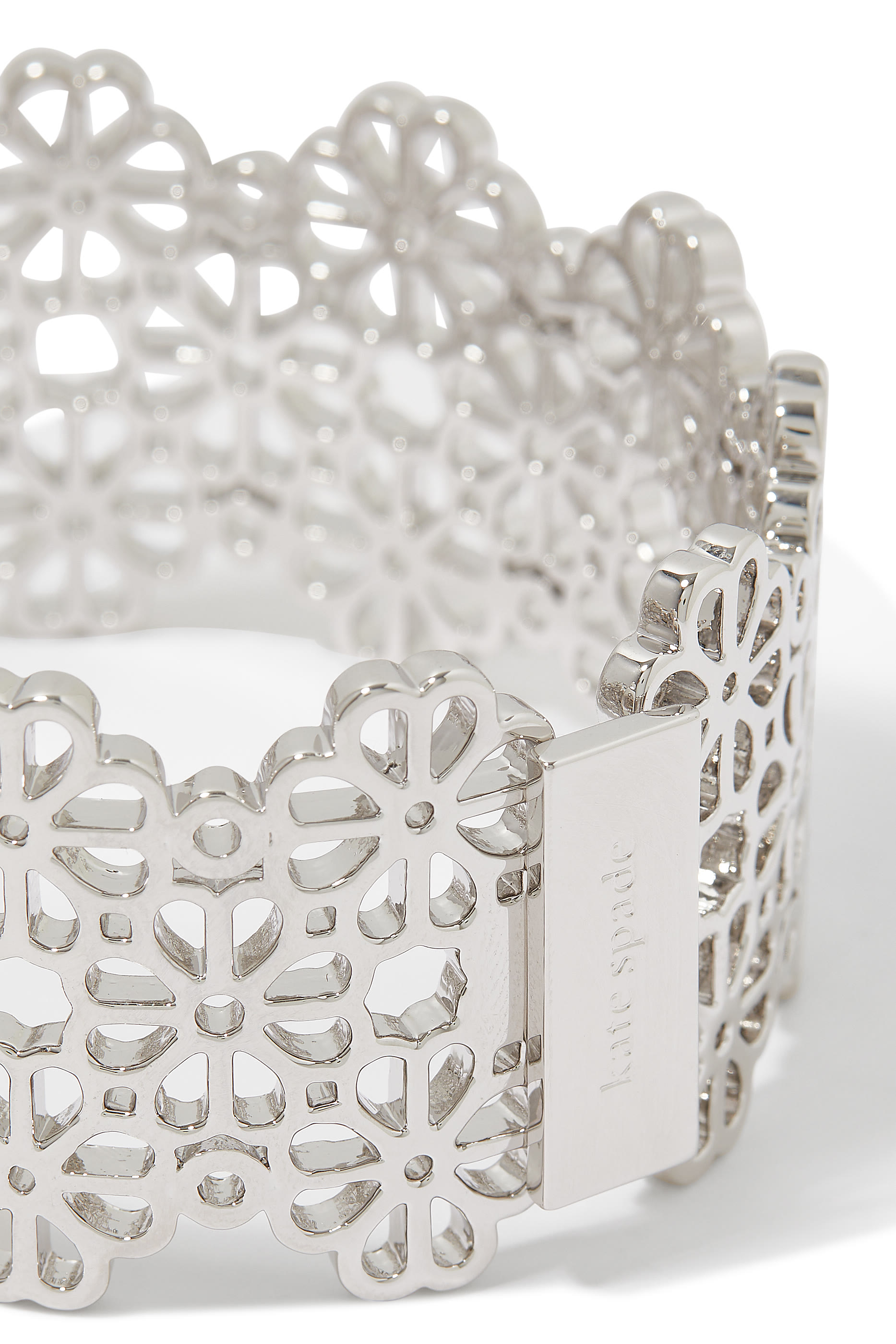 Spade Flower Lace Statement Bangle, Plated Metal, Steel & Cubic Zirconia