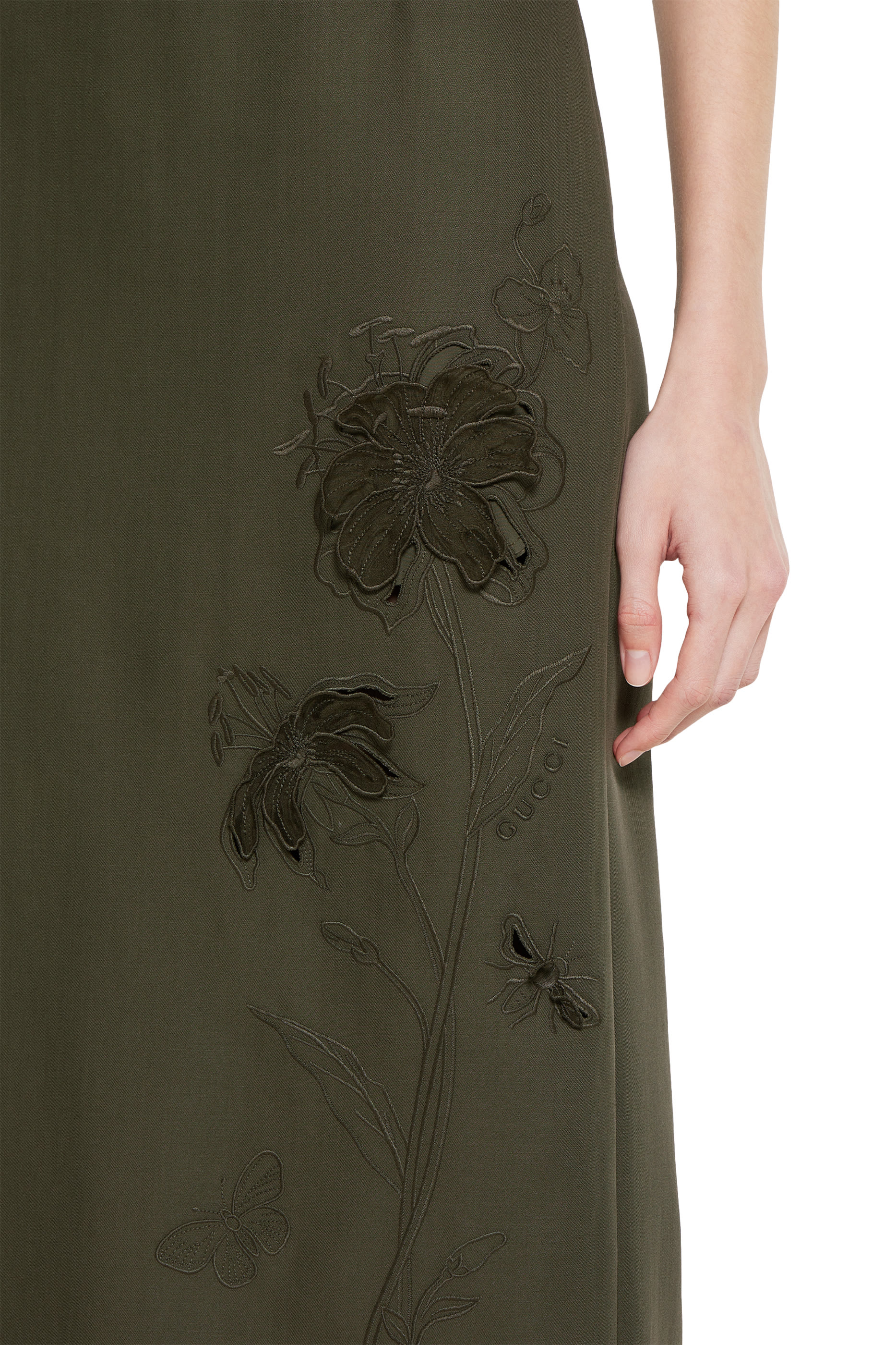 Floral Embroidered Wool Mohair Skirt