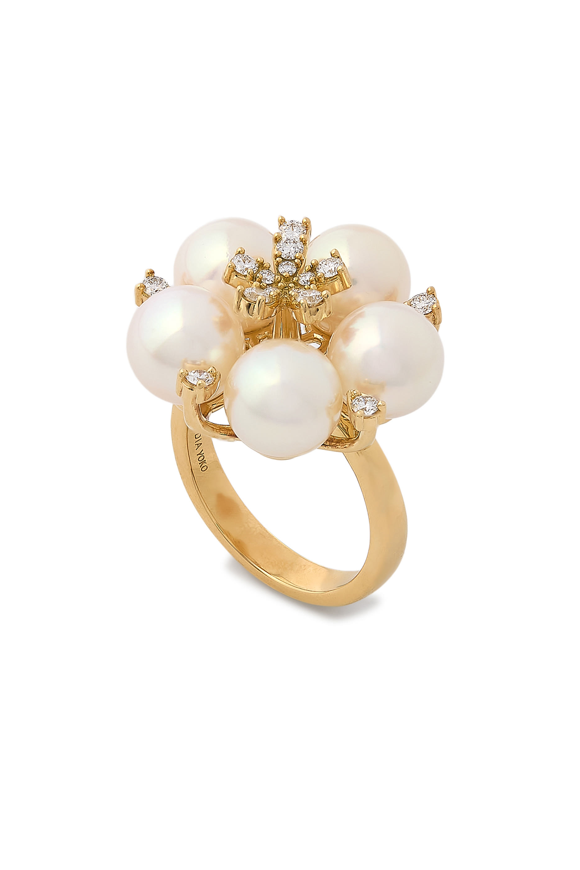 Raindrop Flower Ring, 18K Yellow Gold with Pearls & Diamonds