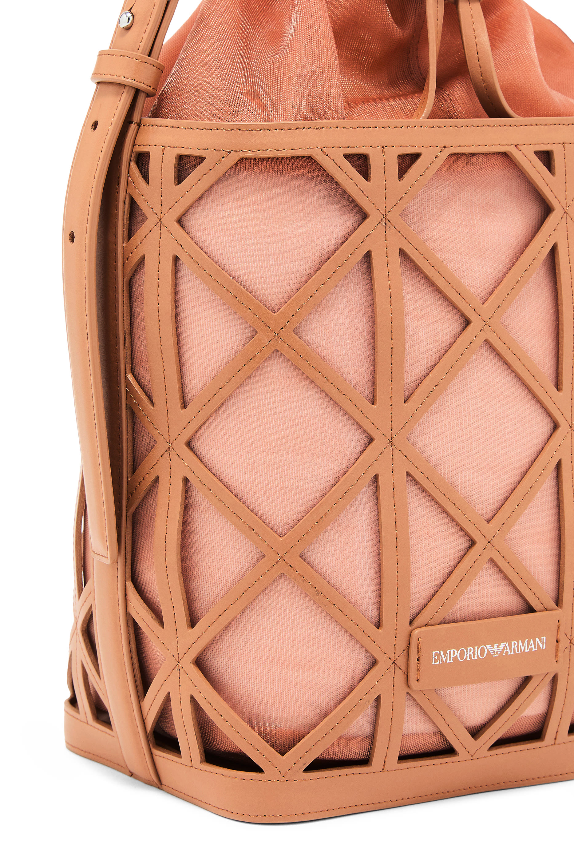 Logo Leather and Mesh Bucket Bag