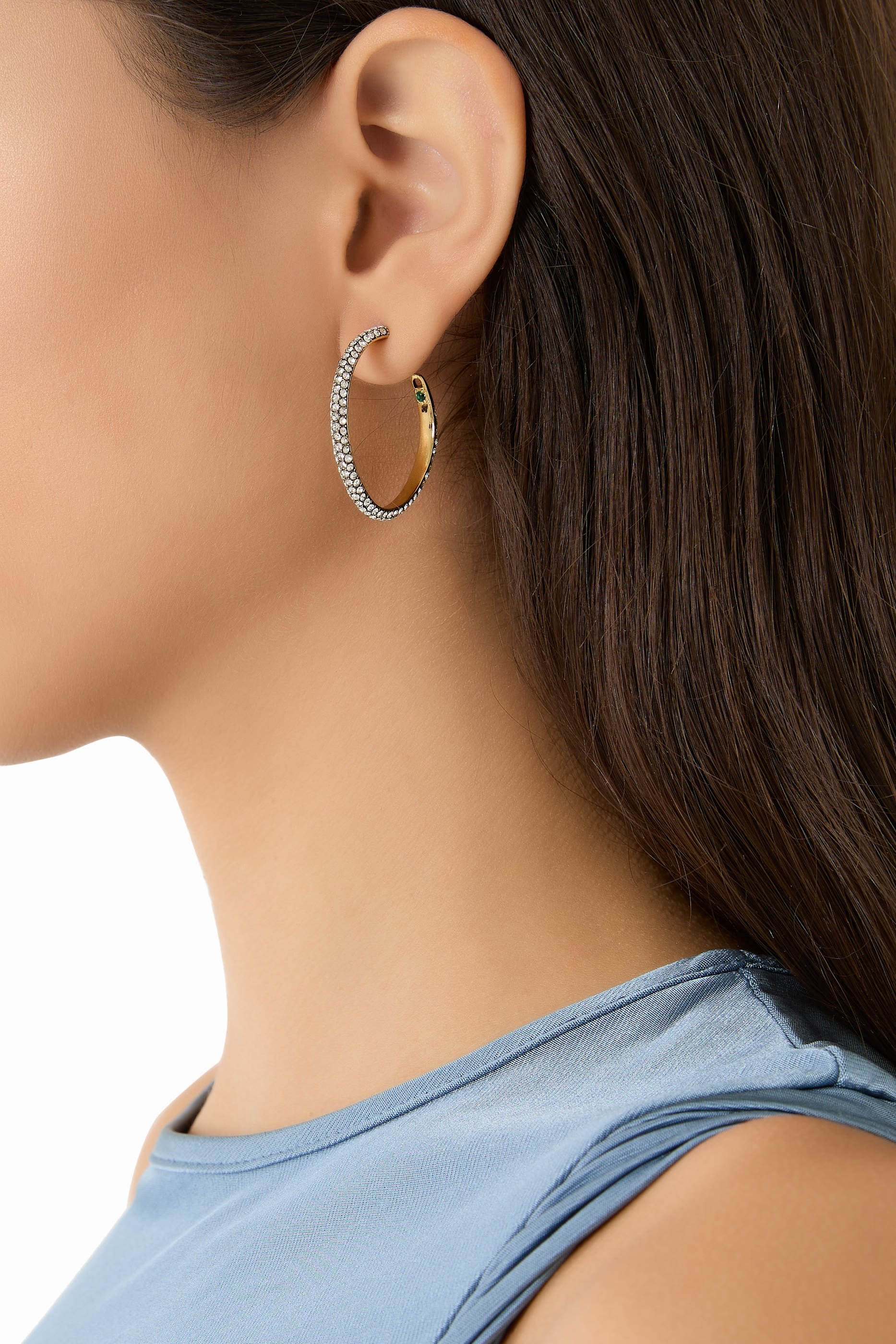  Mini Pav&eacute; Calypso Hoops, 12K Gold Plated Brass & Crystals