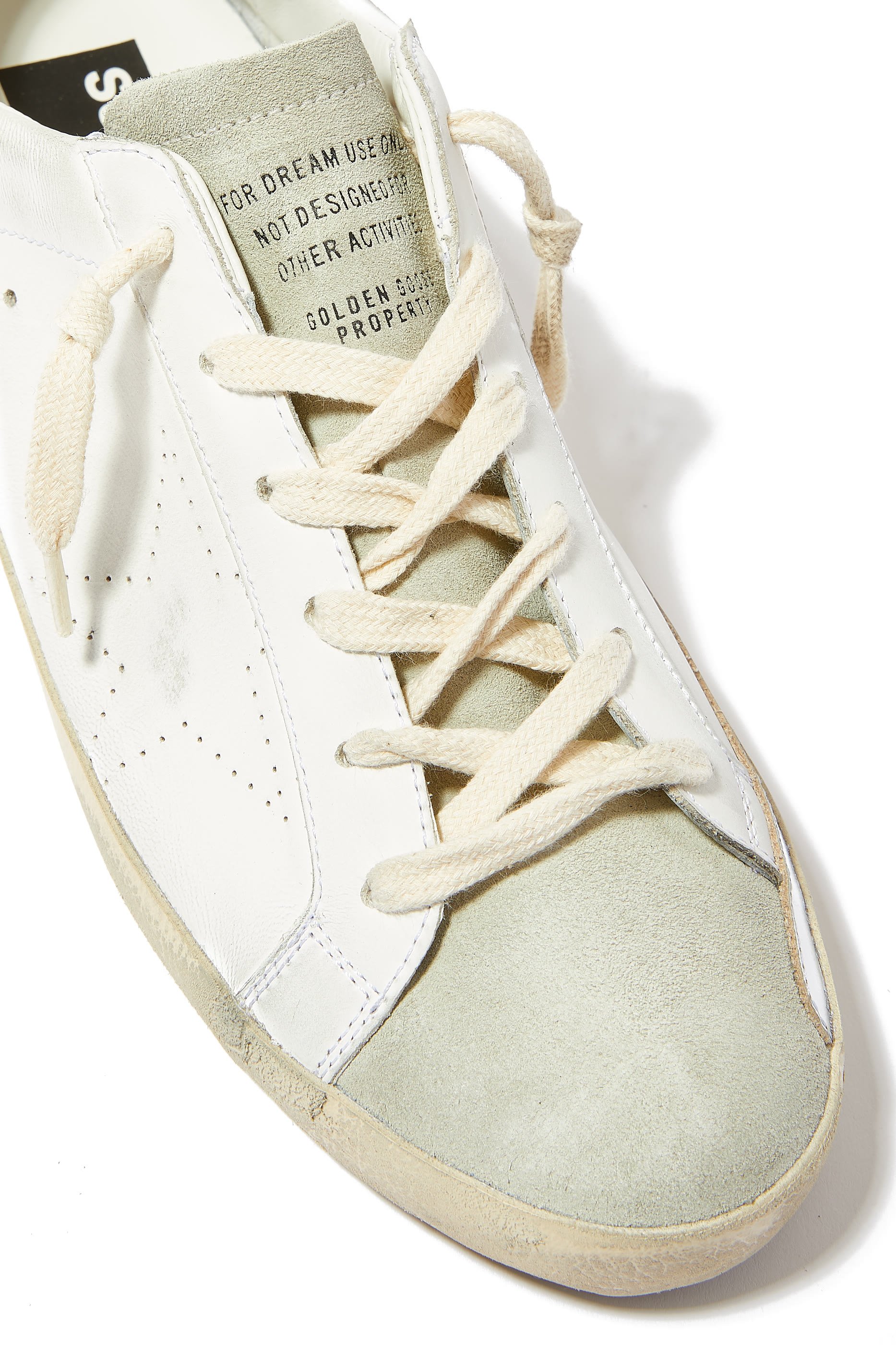 Leather Super-Star Sneakers with Perforated Star and Contrast Heel Tab