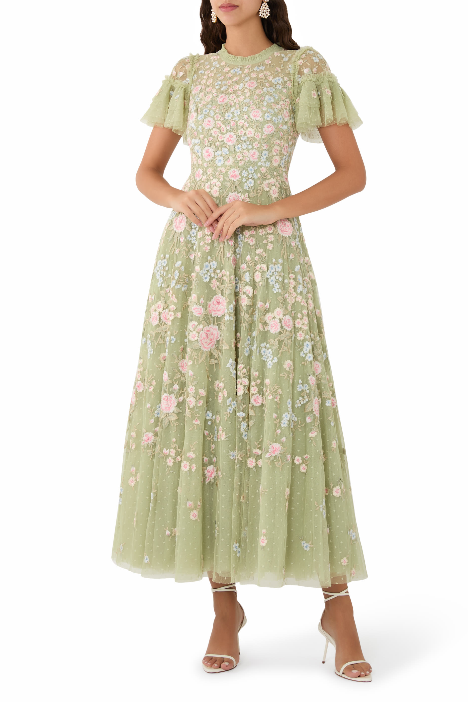 Antoinettes Floral Round Neck Ankle Gown