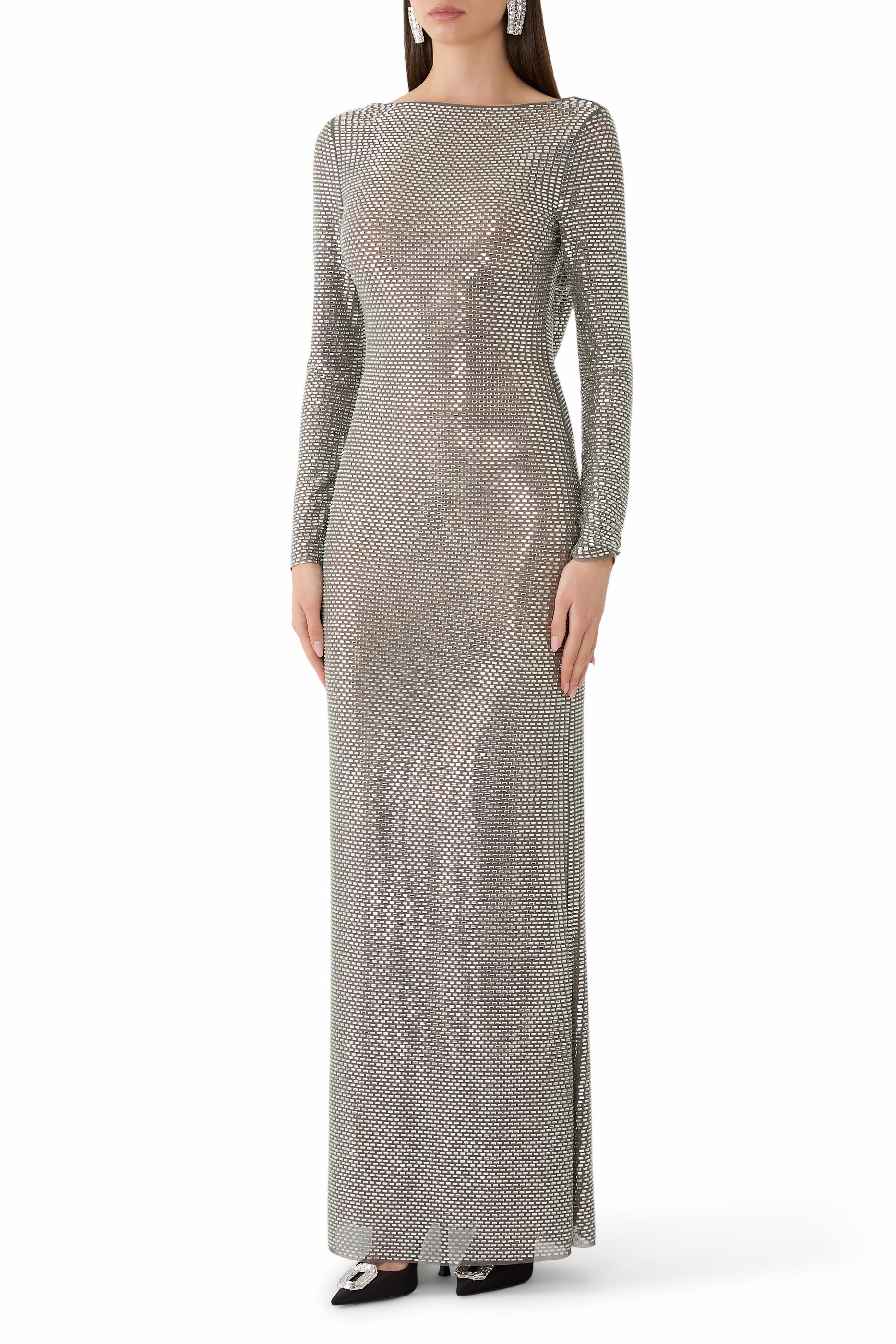 Rhinestone Long Sleeve Maxi Dress