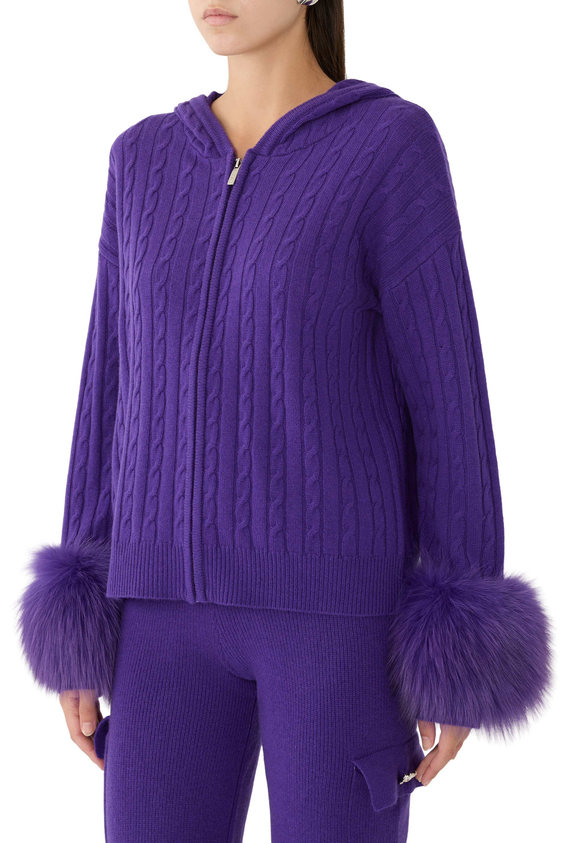 The Cable-Knit Zip-Up Faux Cuff Cardigan