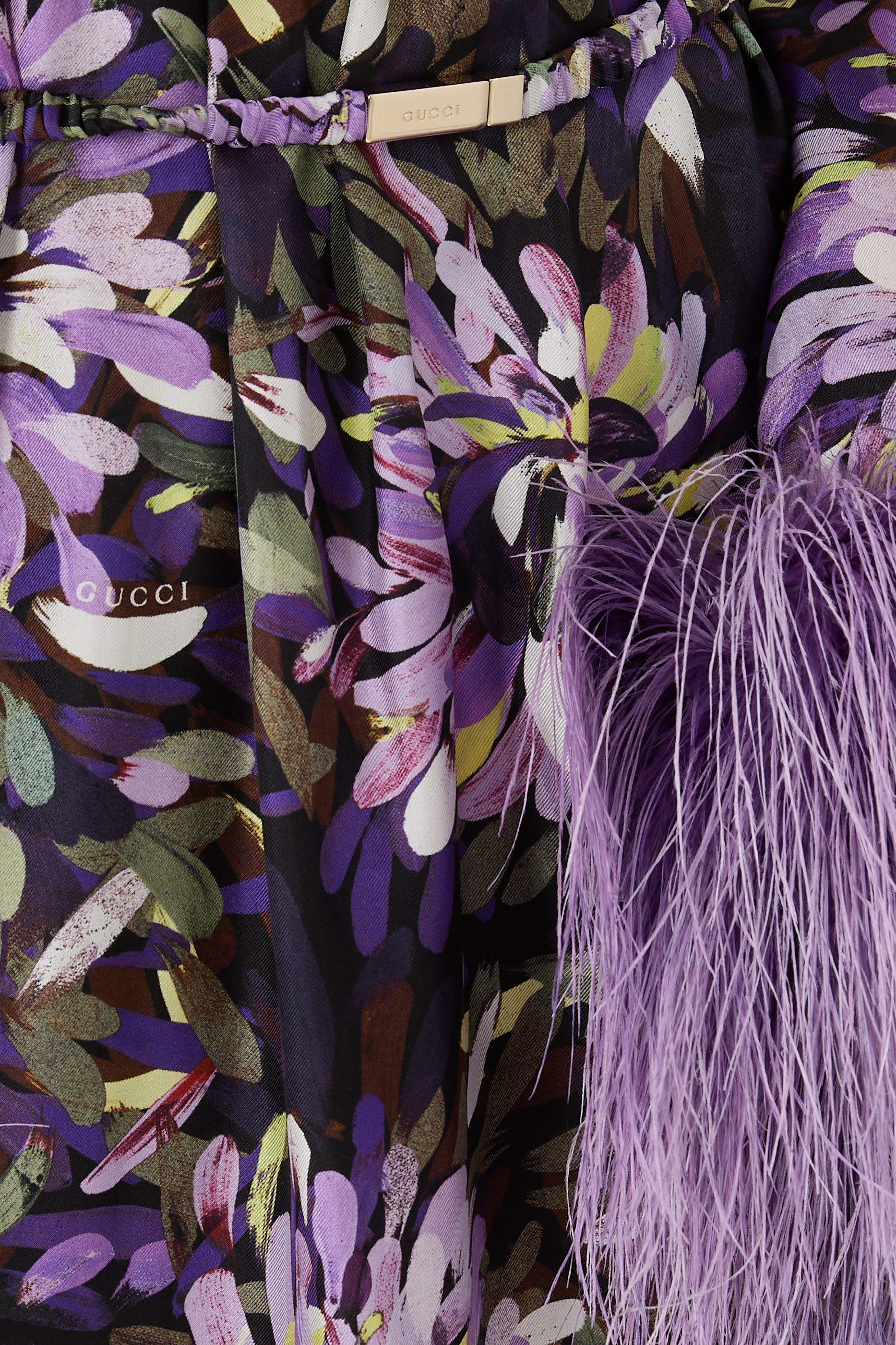 Printed Dress with Feather Cuffs