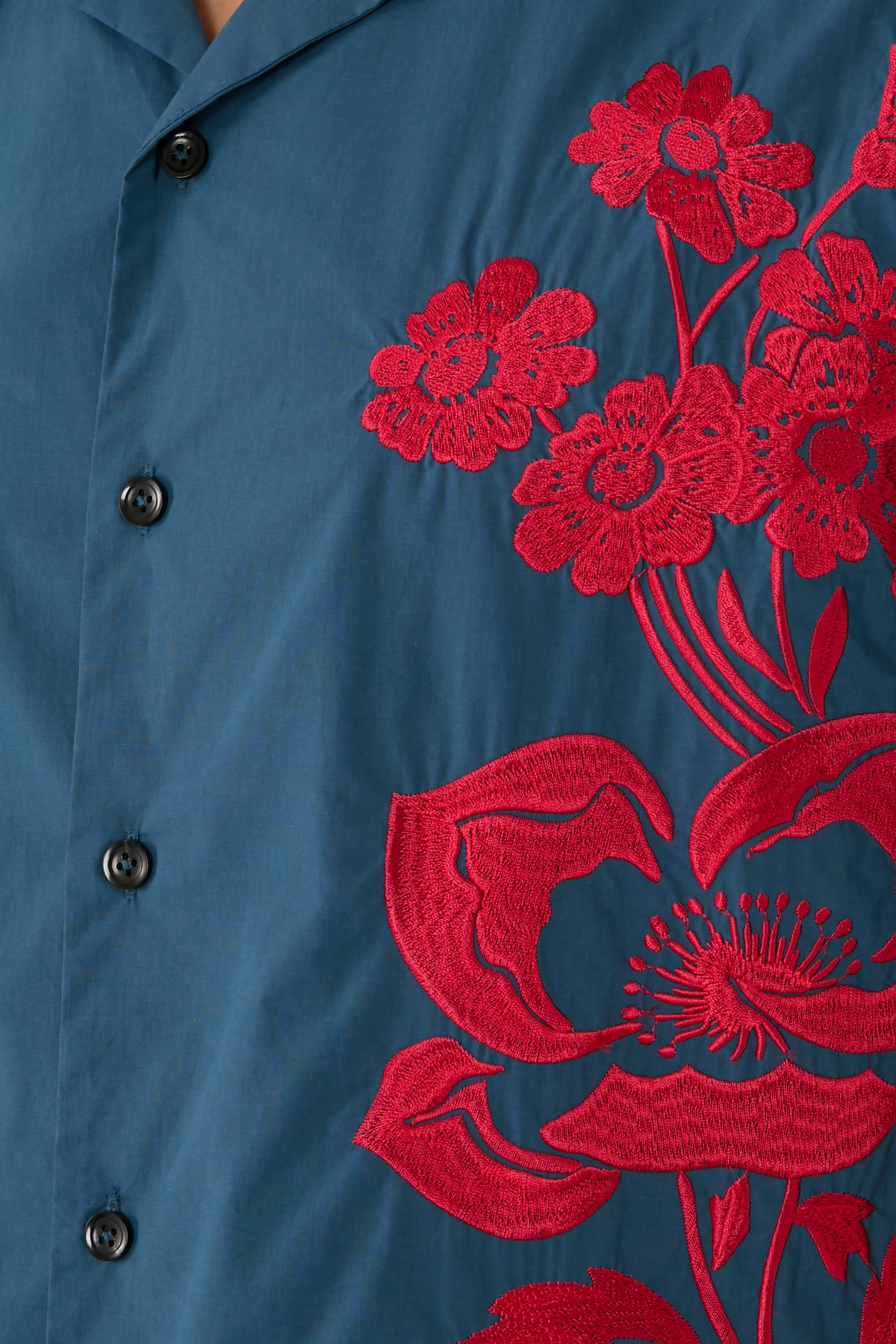 Embroidered Peonies Bowling Shirt