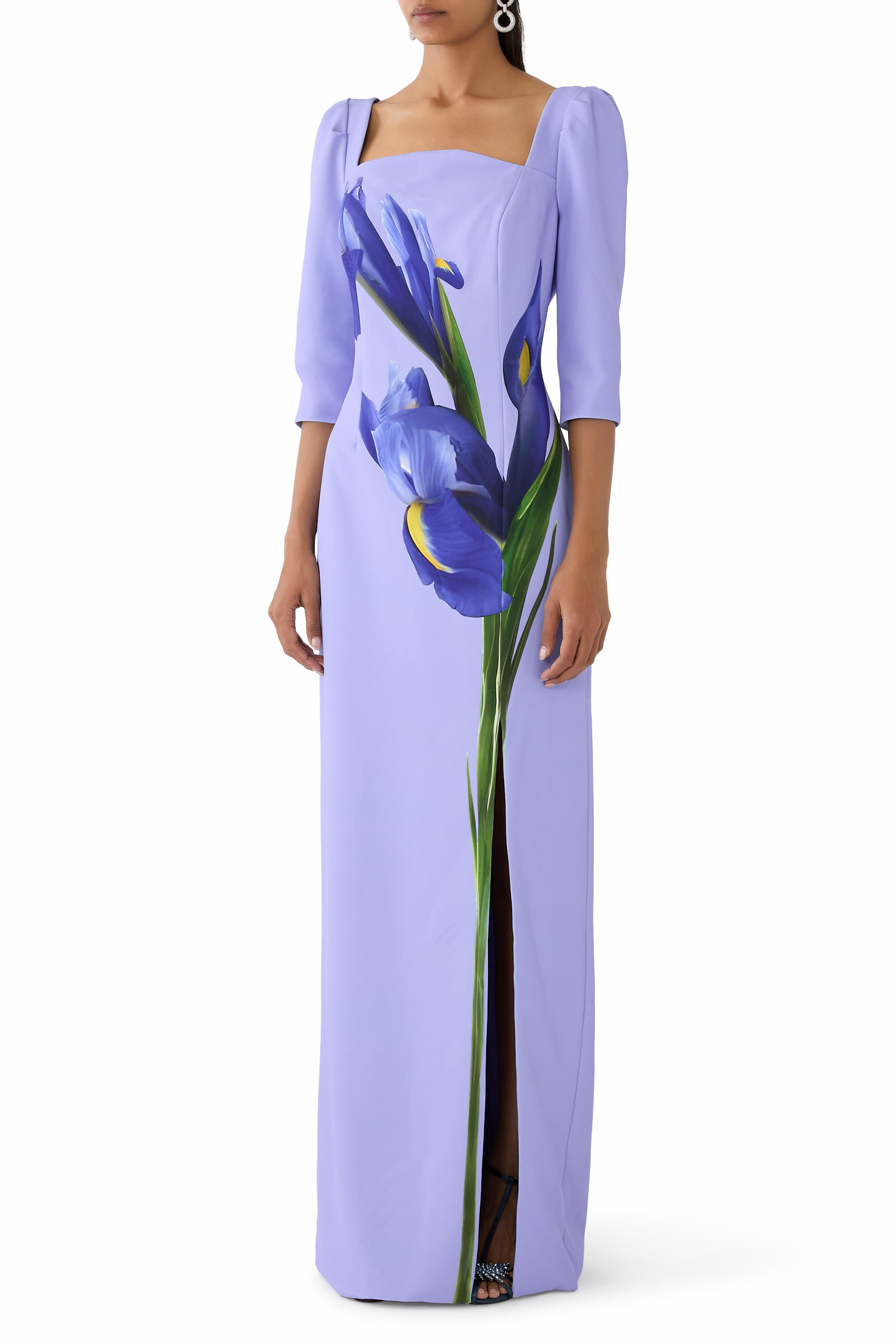  Crepe Digital Flower Print Column Gown