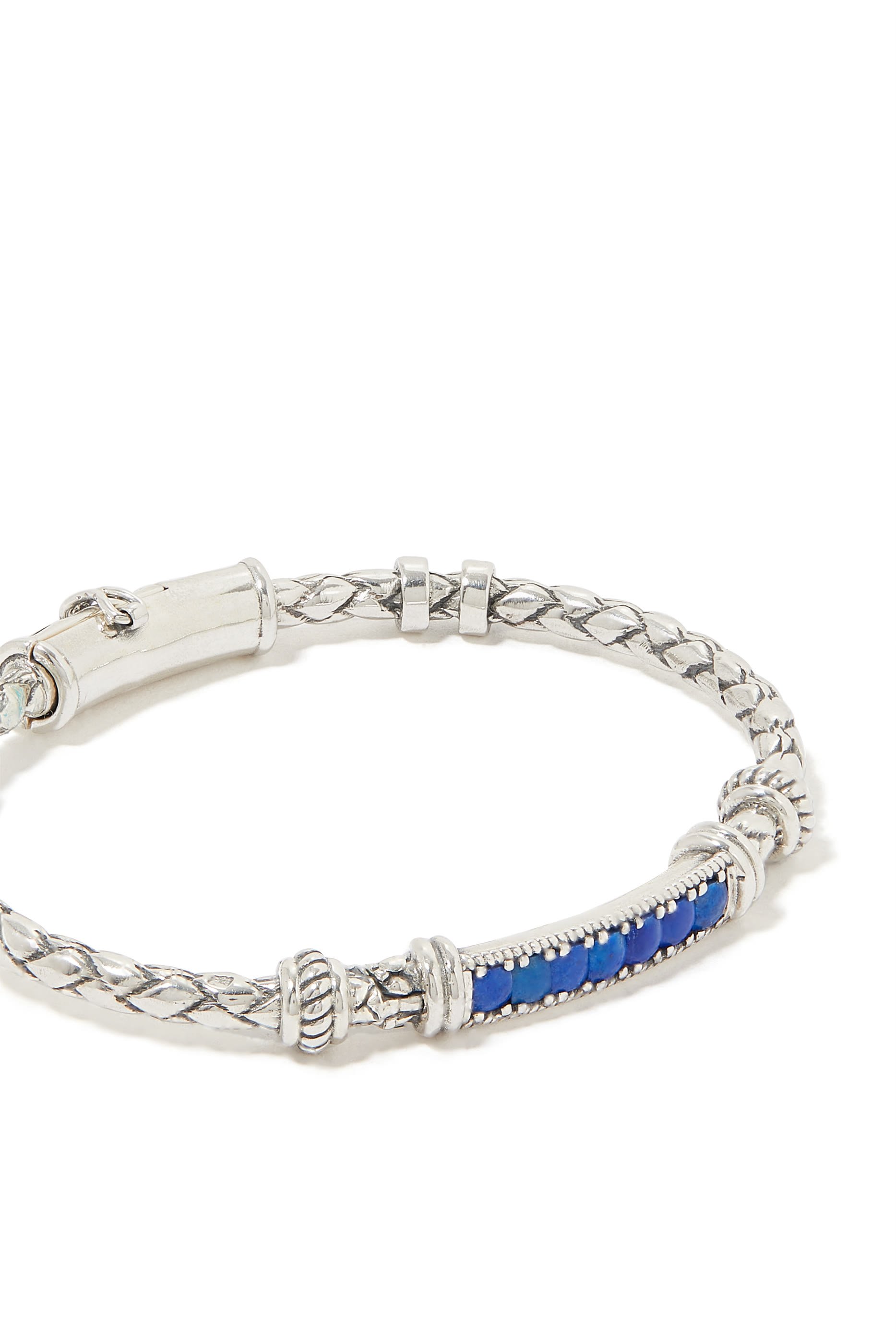Single Braided Bangle, Silver & Lapis Lazuli