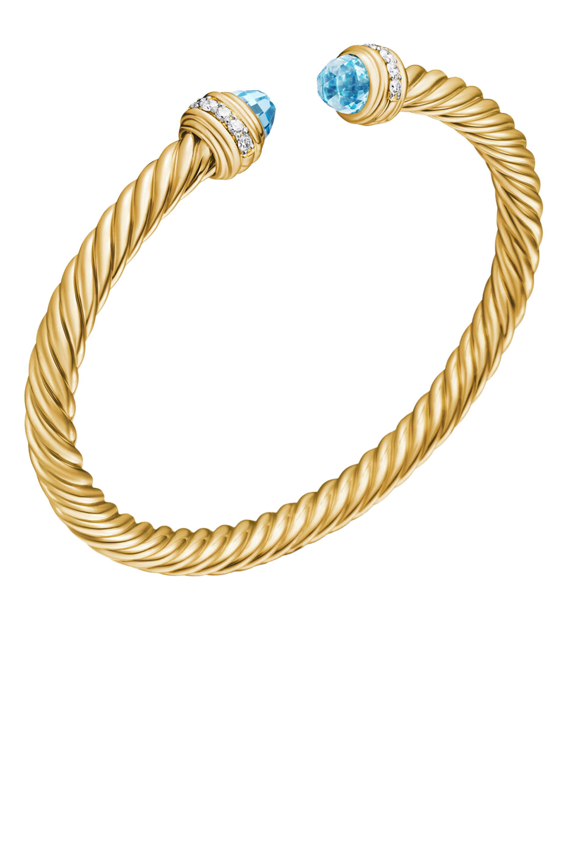  Classic Cablespira&reg; Bracelet,  18K Yellow Gold with Blue Topaz & Diamonds