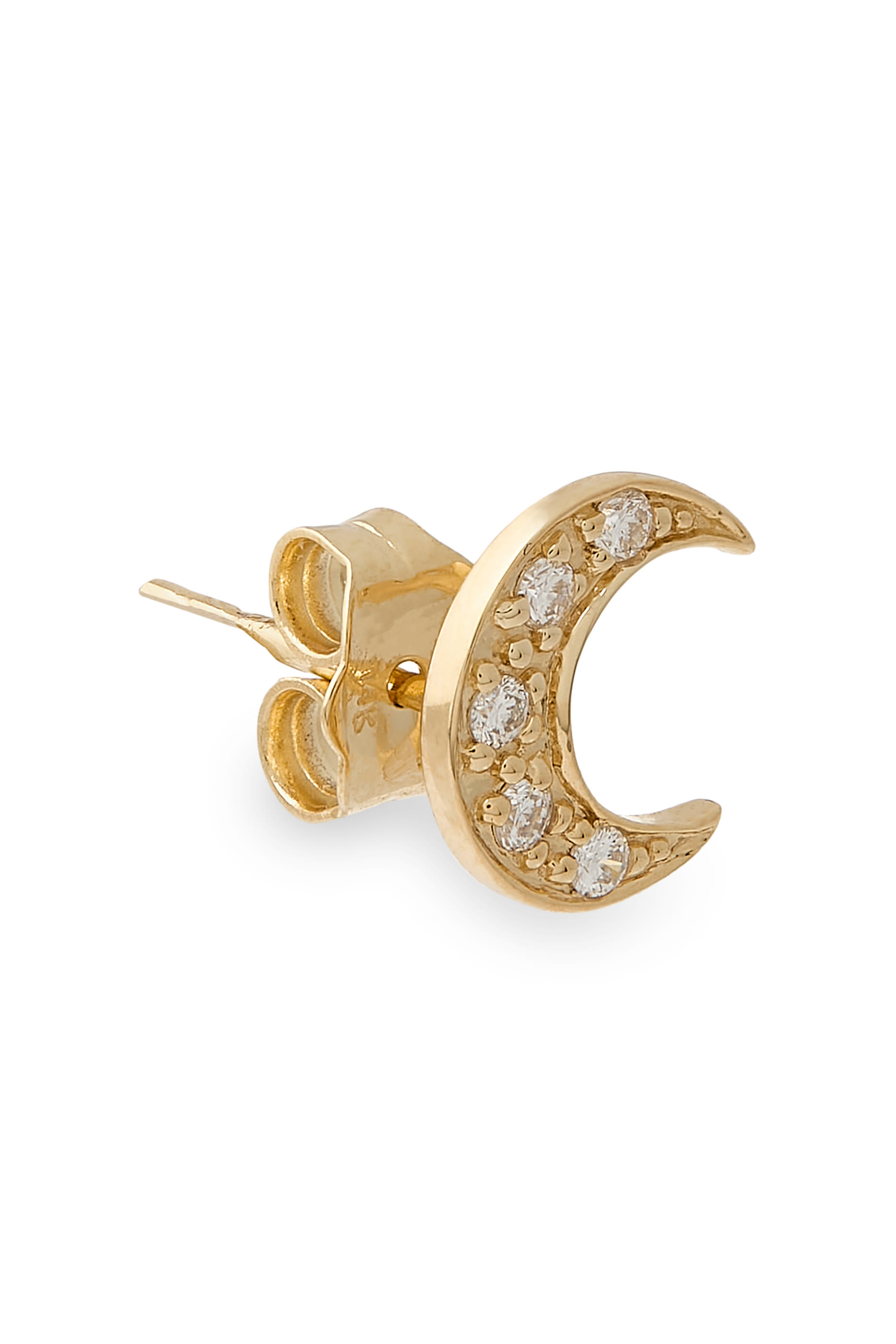 Crescent Moon Single Stud Earring, 14K Yellow Gold & Diamond