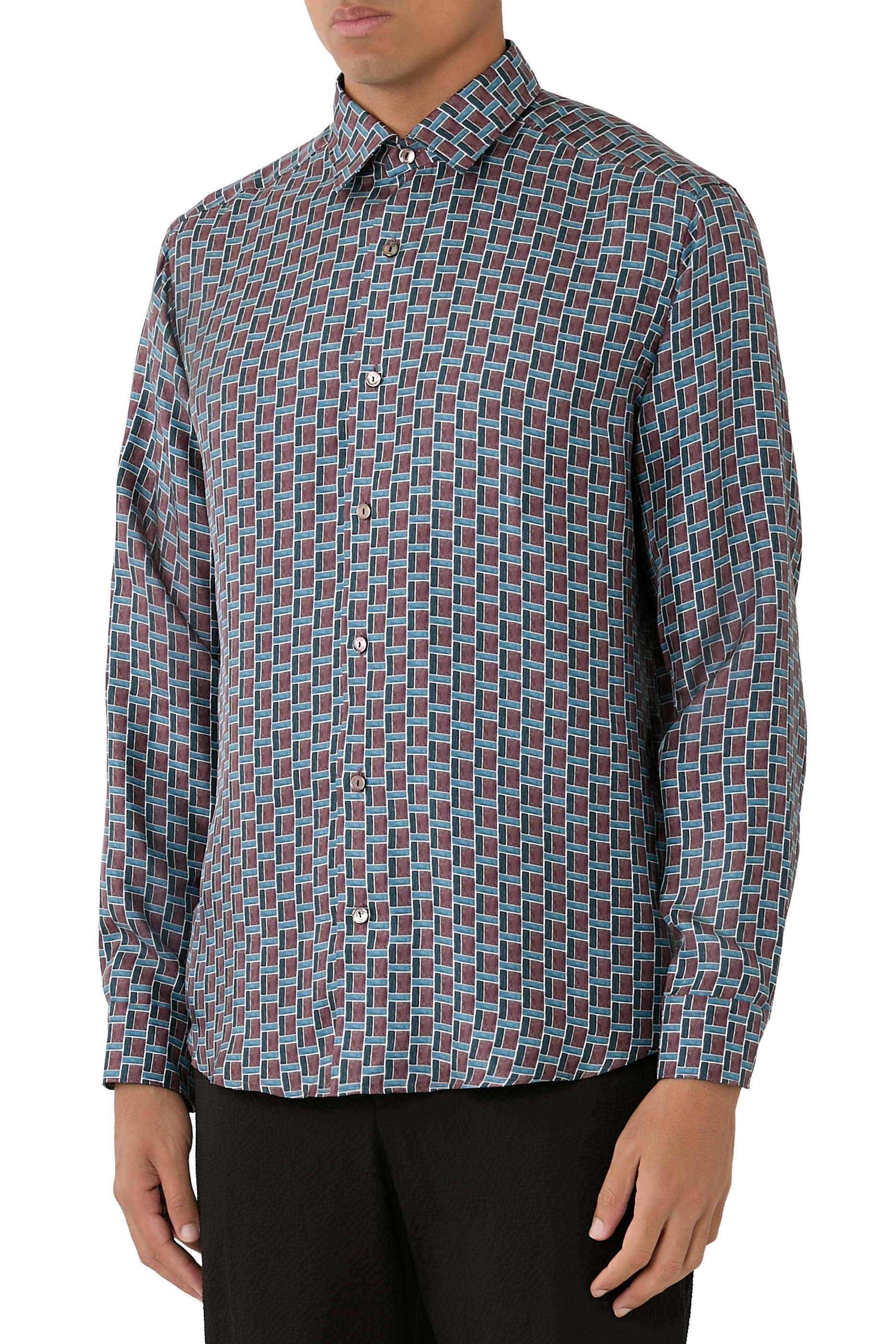 Geometric Print Silk Twill Shirt